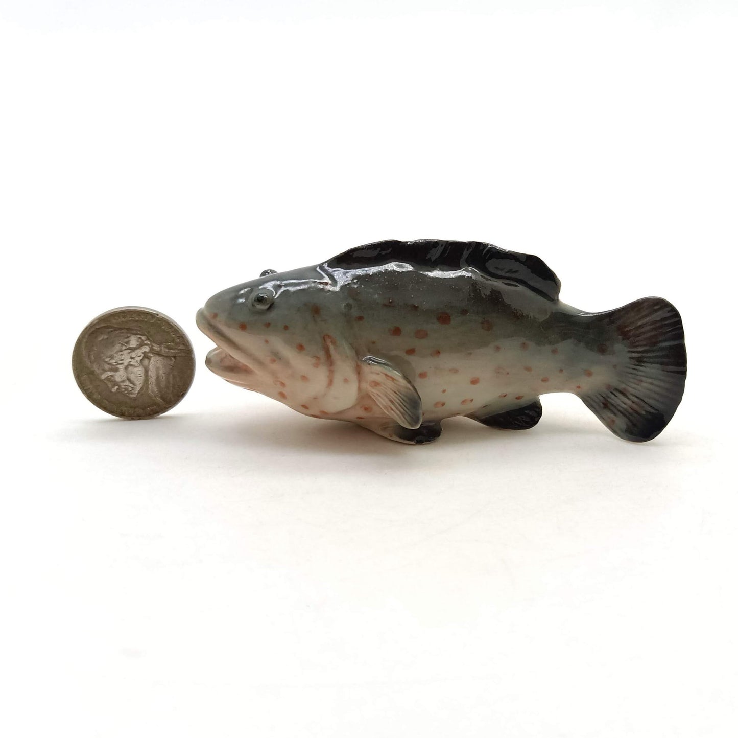 3 Grouper Fish Ceramic Figurines Miniature Statue