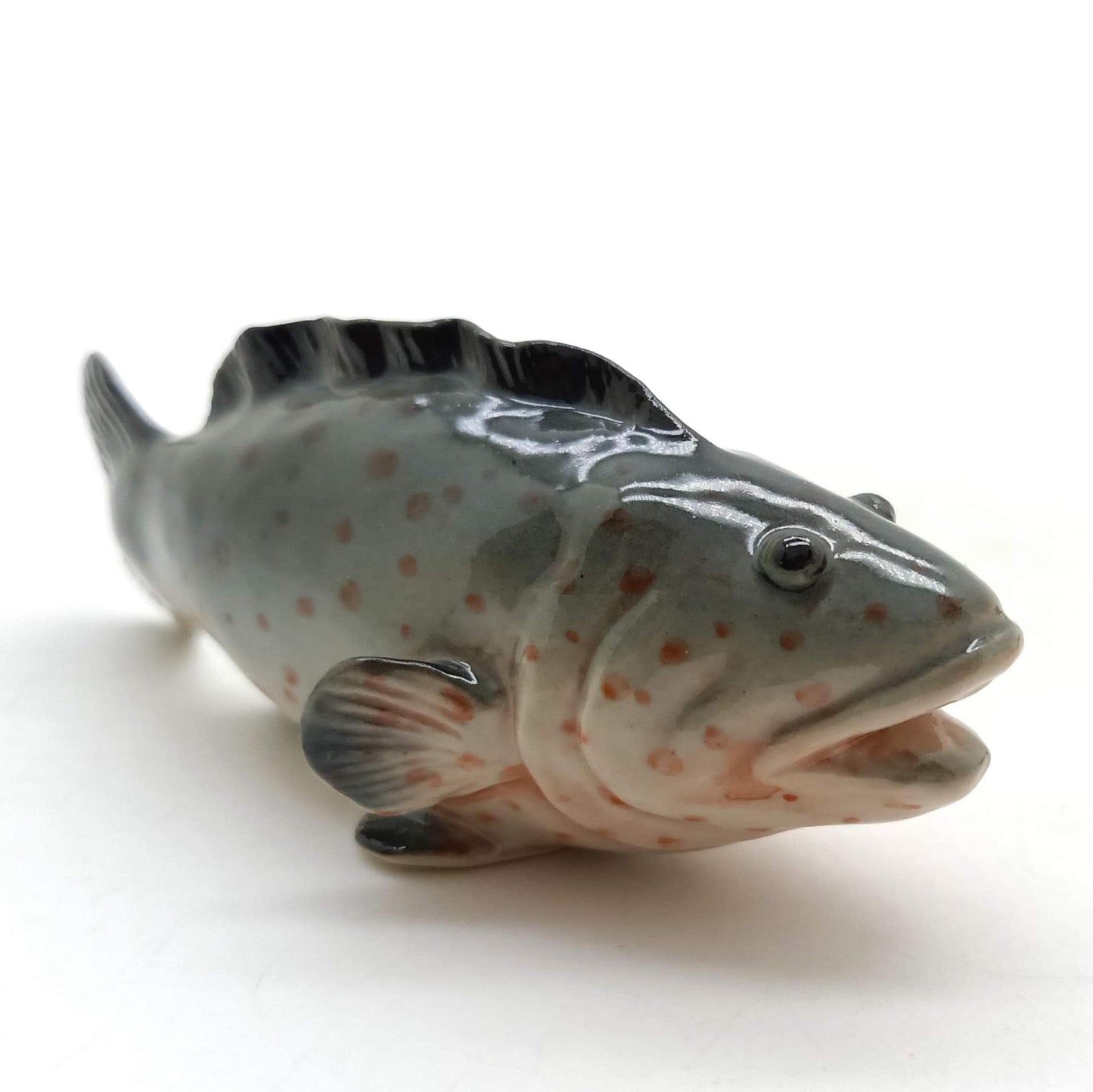 3 Grouper Fish Ceramic Figurines Miniature Statue