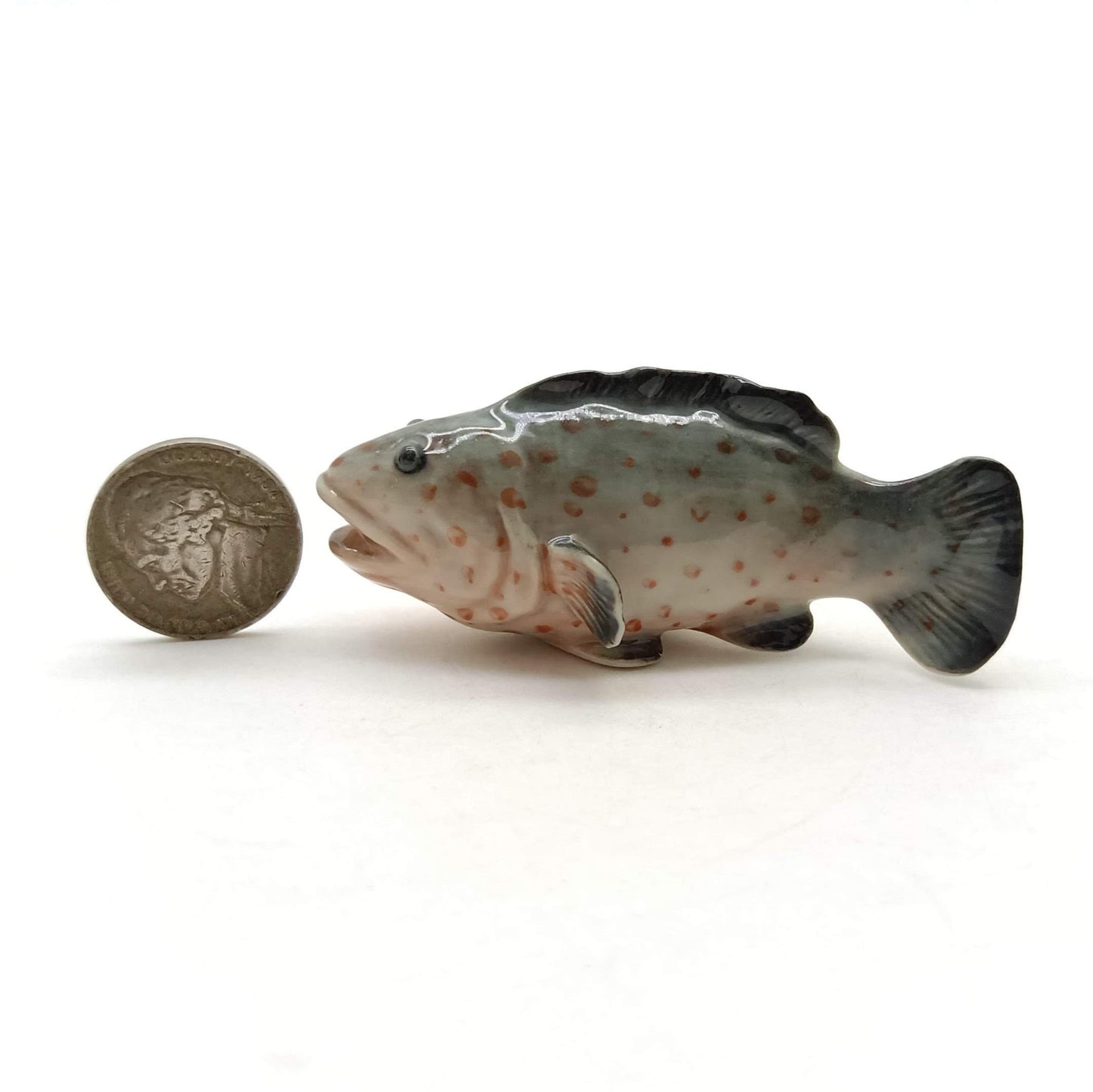 3 Grouper Fish Ceramic Figurines Miniature Statue