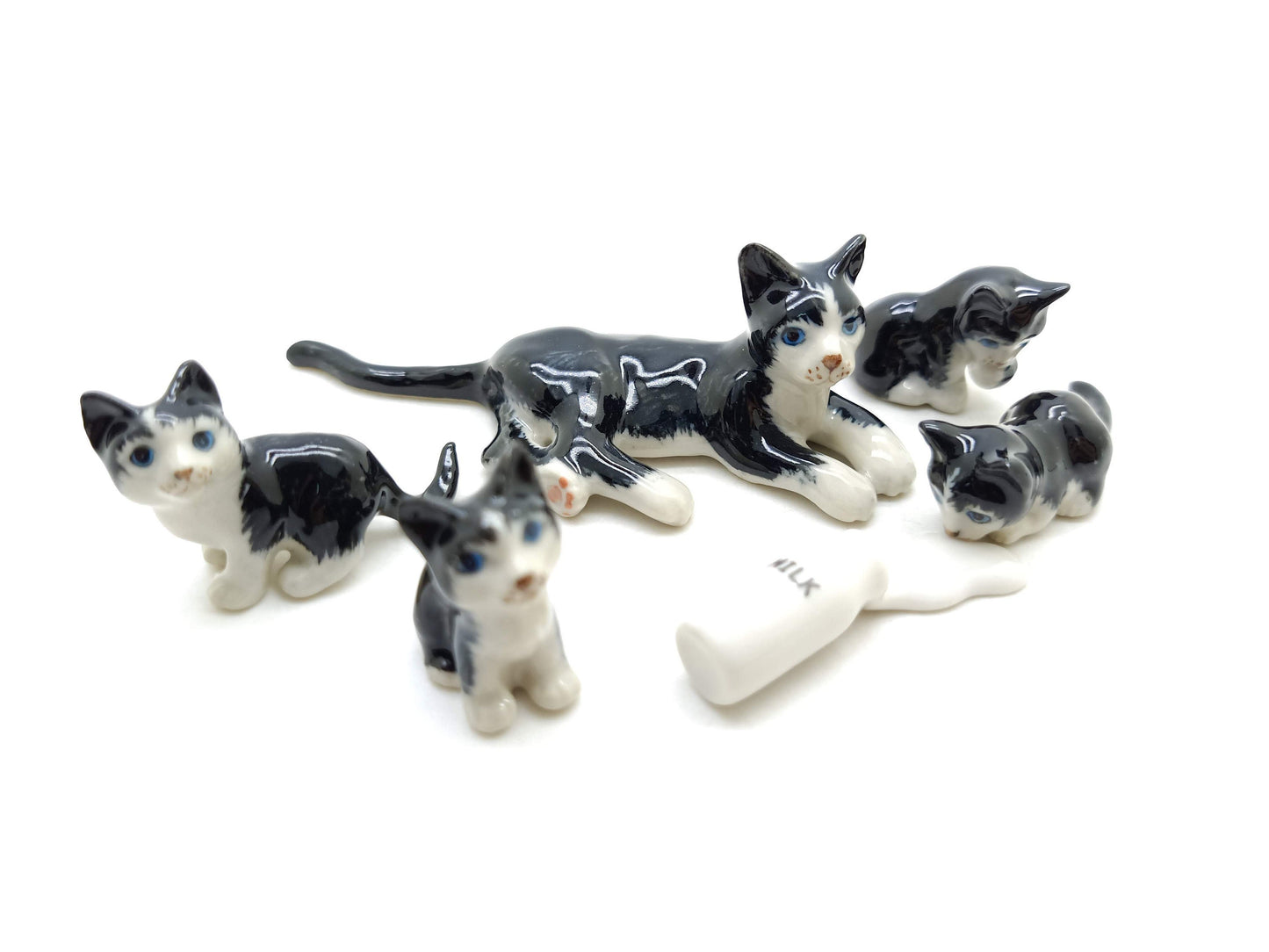 5 Tabby Kitten Cats with Milk Bottle