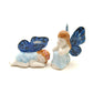 Set of 2 Angel Ceramic Figurine Miniature Blue with Wings Statue