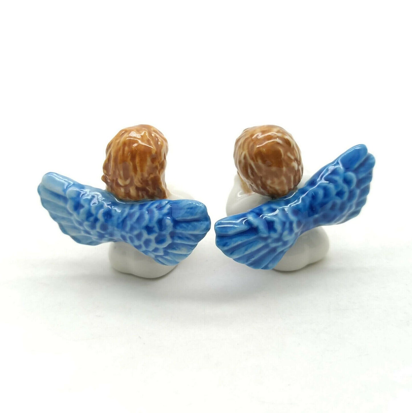 Sets of 2 Angel Ceramic Figurine Miniature Baby with Blue Wing Statue