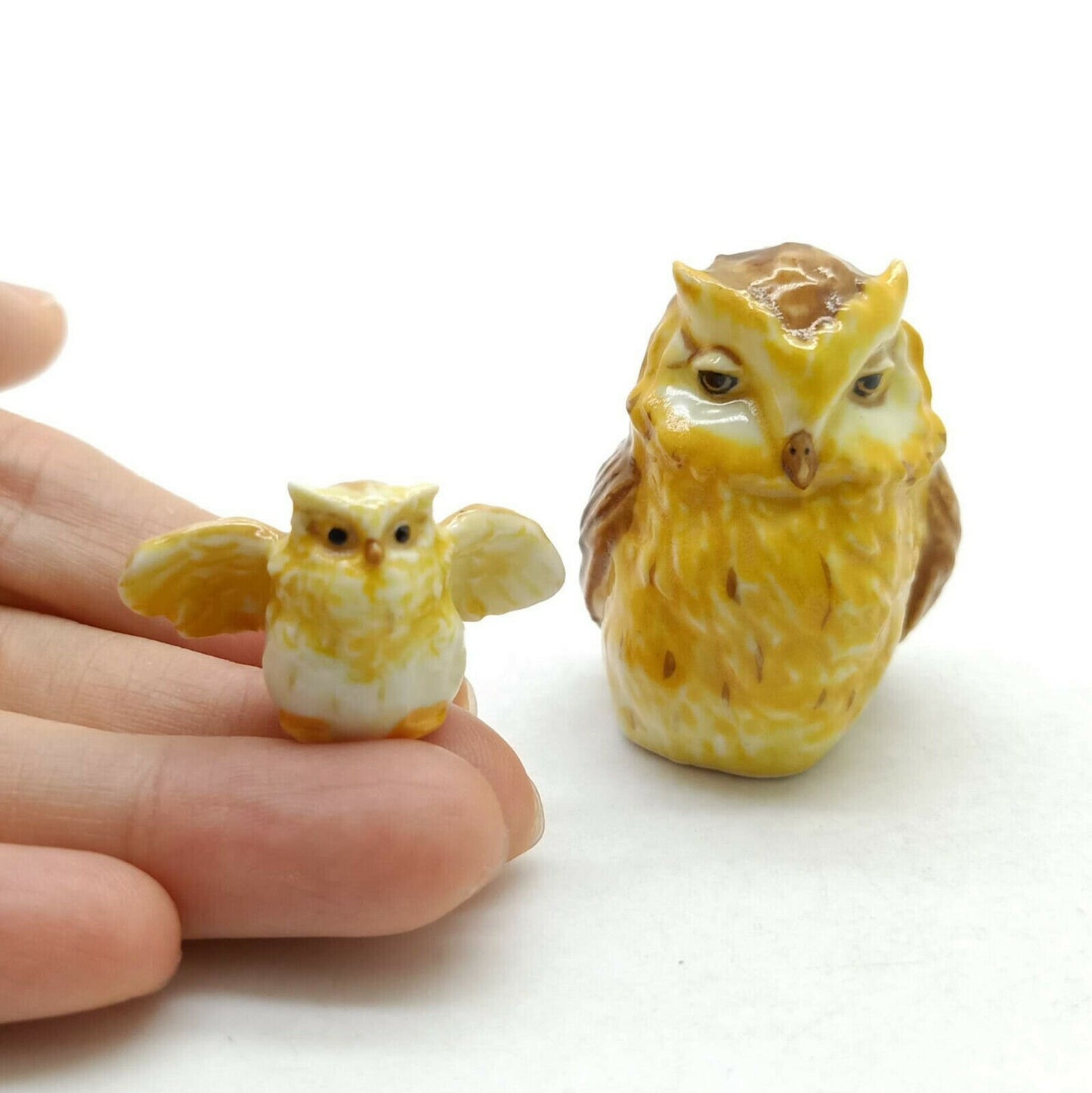 Yellowish Brown Owl with baby Ceramic Figurines