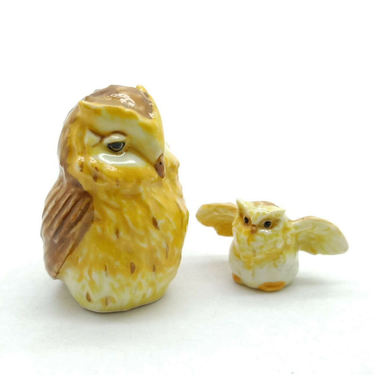 Yellowish Brown Owl with baby Ceramic Figurines