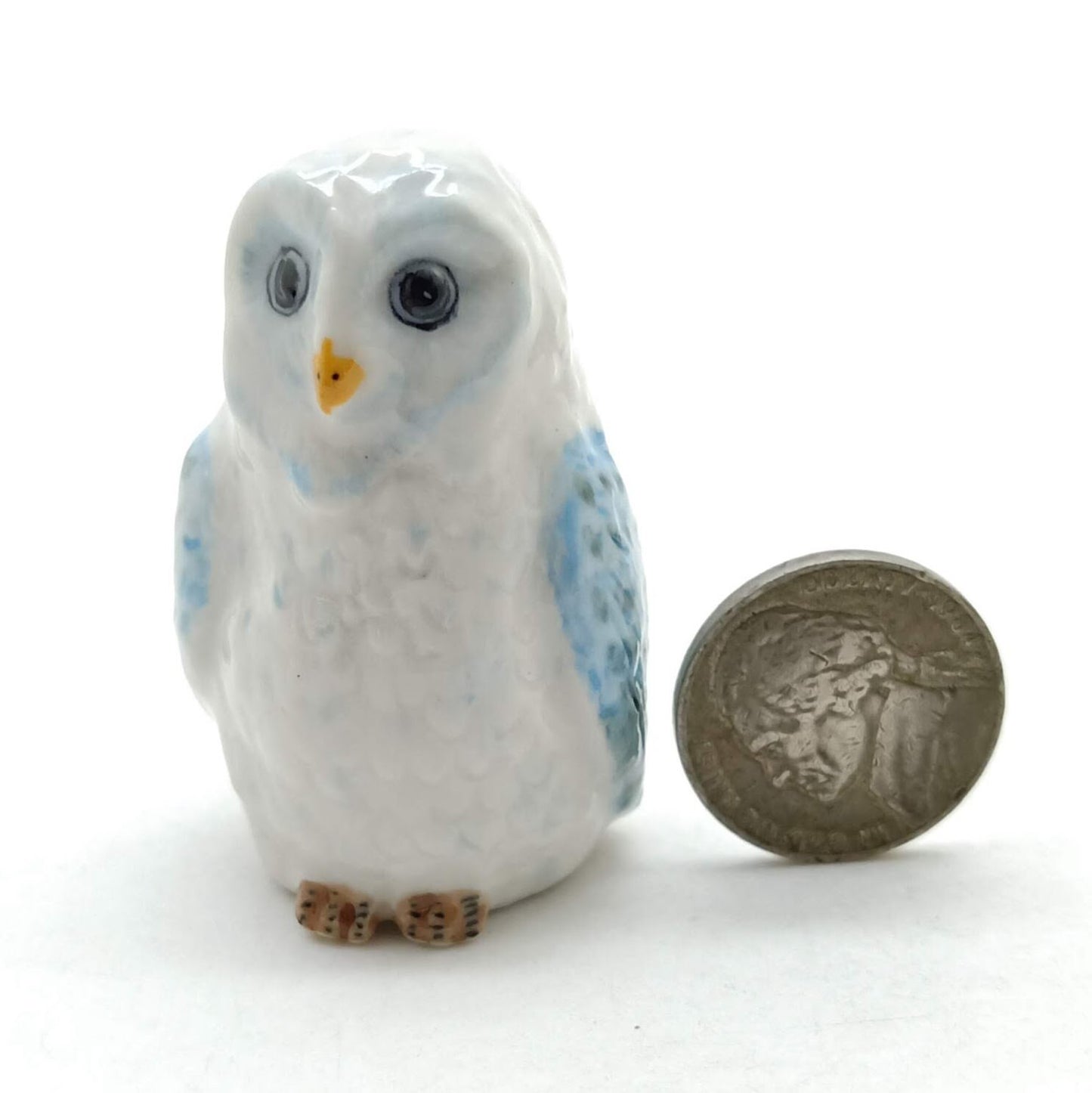 Set of 2 Owl Bird Ceramic Figurine Miniature Statue