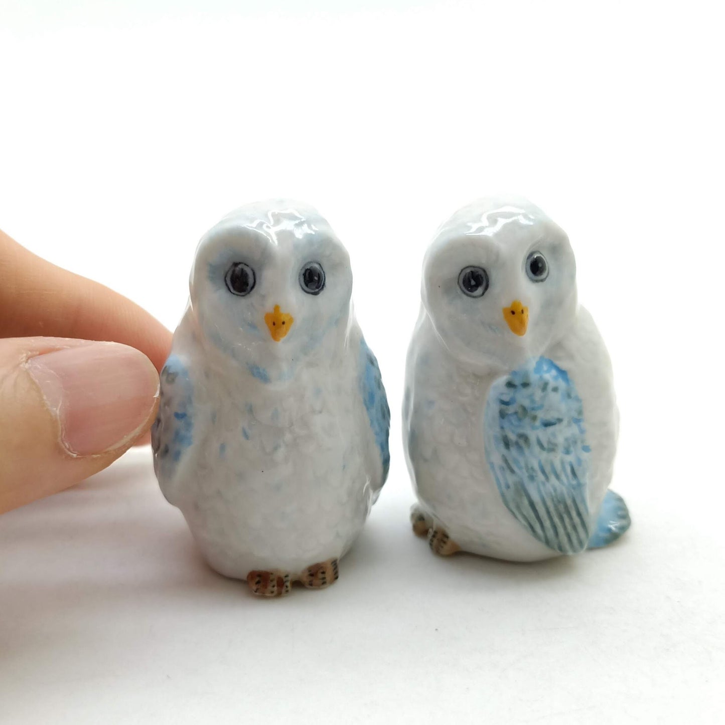 Set of 2 Owl Bird Ceramic Figurine Miniature Statue