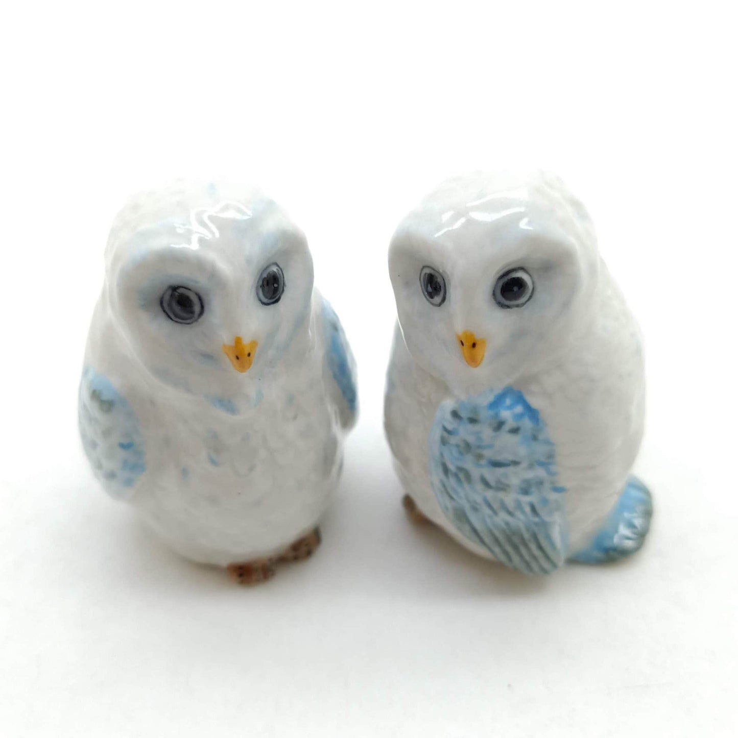 Set of 2 Owl Bird Ceramic Figurine Miniature Statue