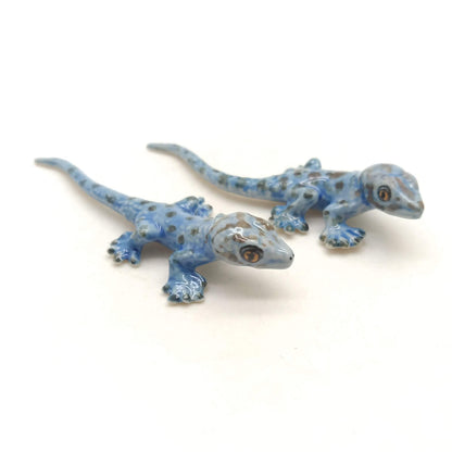 Set of 2 Lizard Gecko Gekko Ceramic Figurine Statue