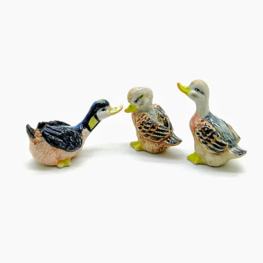 3 Duck Bird Ceramic Figurines Siblings Statue