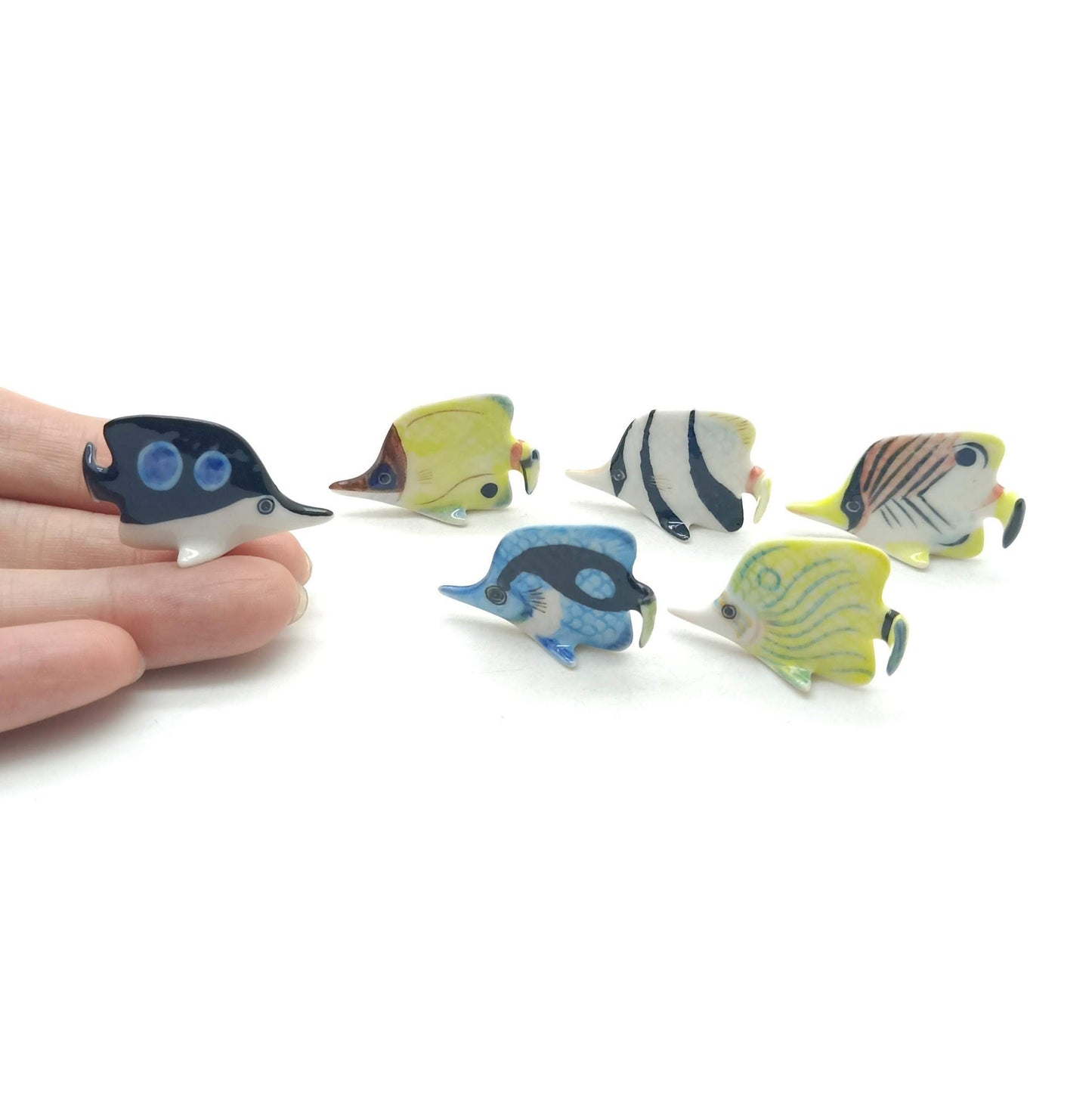 Set of 6 Baby Butterfly Fish Ceramic Figurine Statue