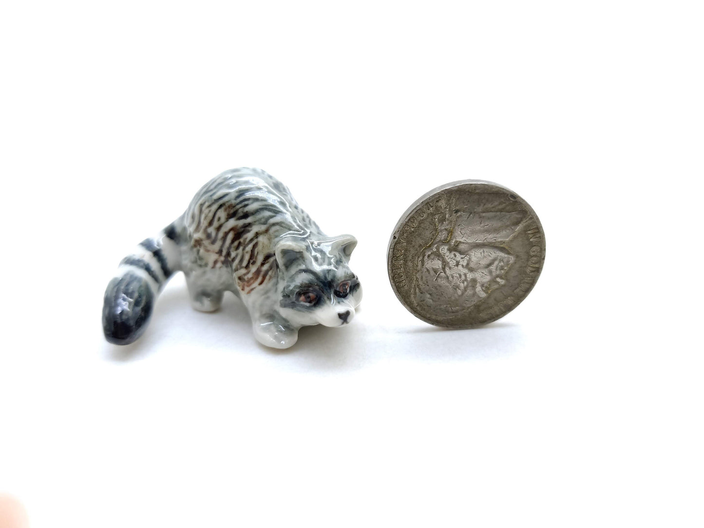 Set of 4 Raccoon Ceramic Figurine Animal Miniature Statue