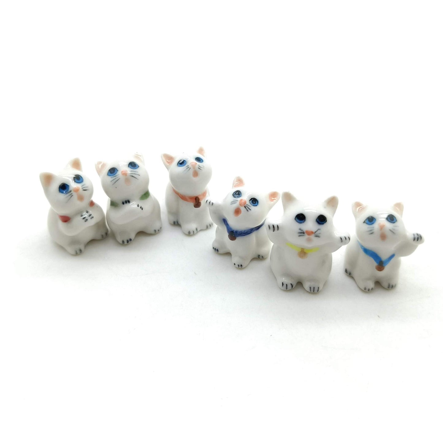 6 Tiny Lucky Cat Kitten Figurines