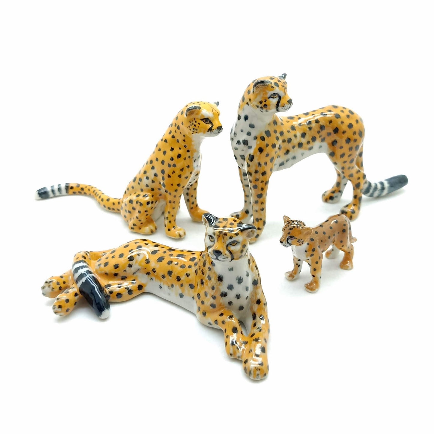 Cheetah Tiger Family Ceramic Figurine Wild Statue