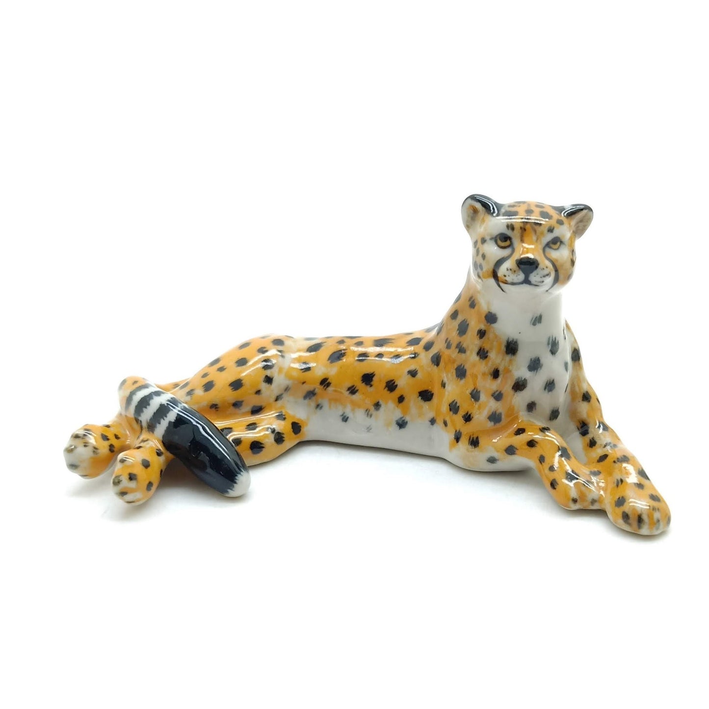Cheetah Tiger Family Ceramic Figurine Wild Statue