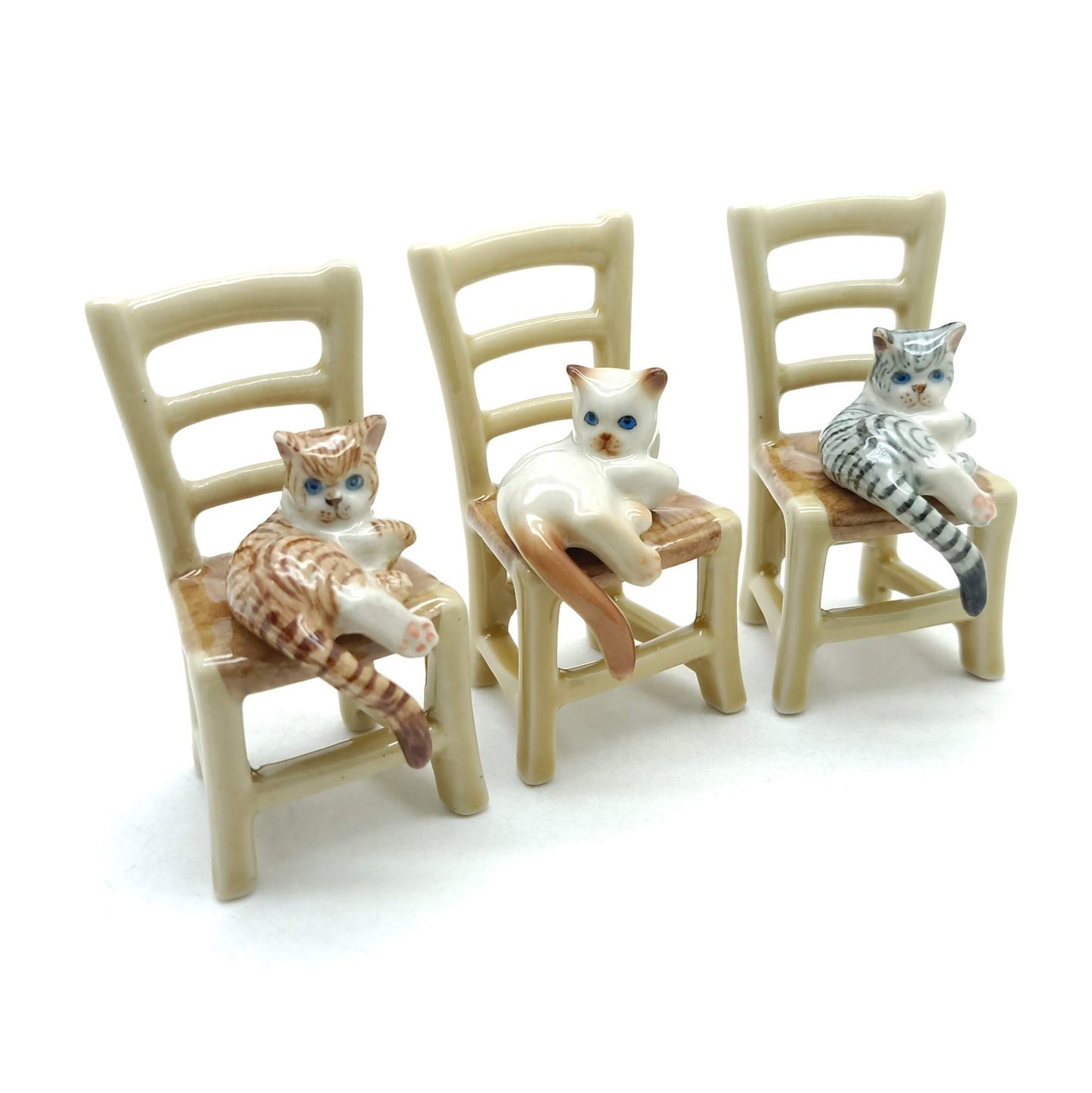 Kitten Cat Ceramic Figurine Miniature on Chair