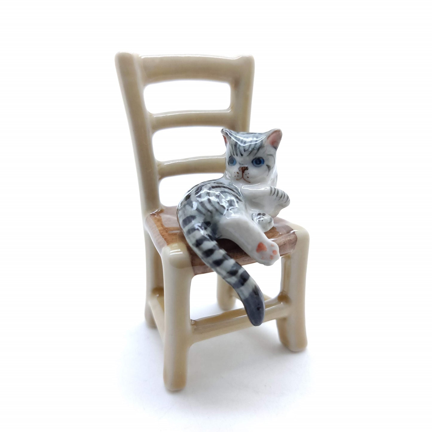 Kitten Cat Ceramic Figurine Miniature on Chair