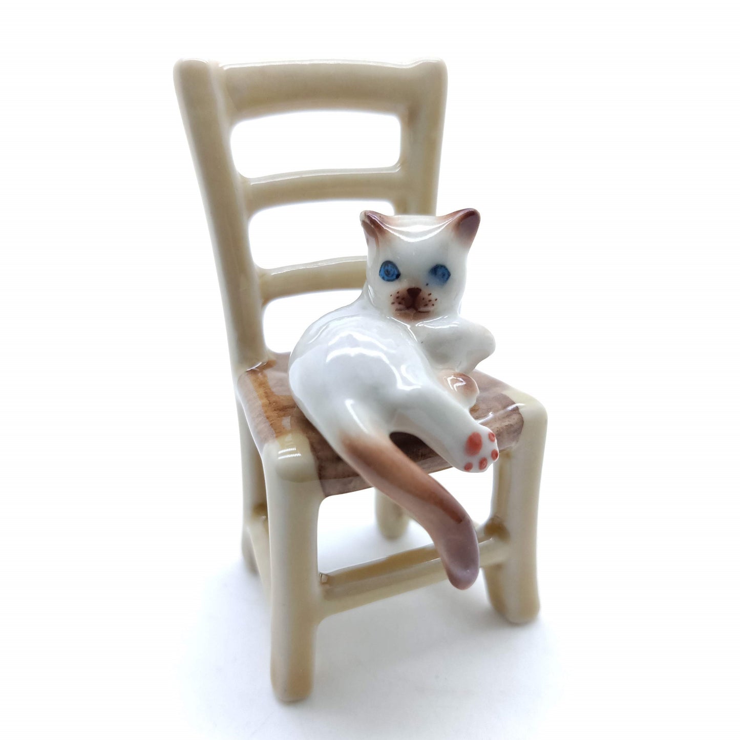 Kitten Cat Ceramic Figurine Miniature on Chair