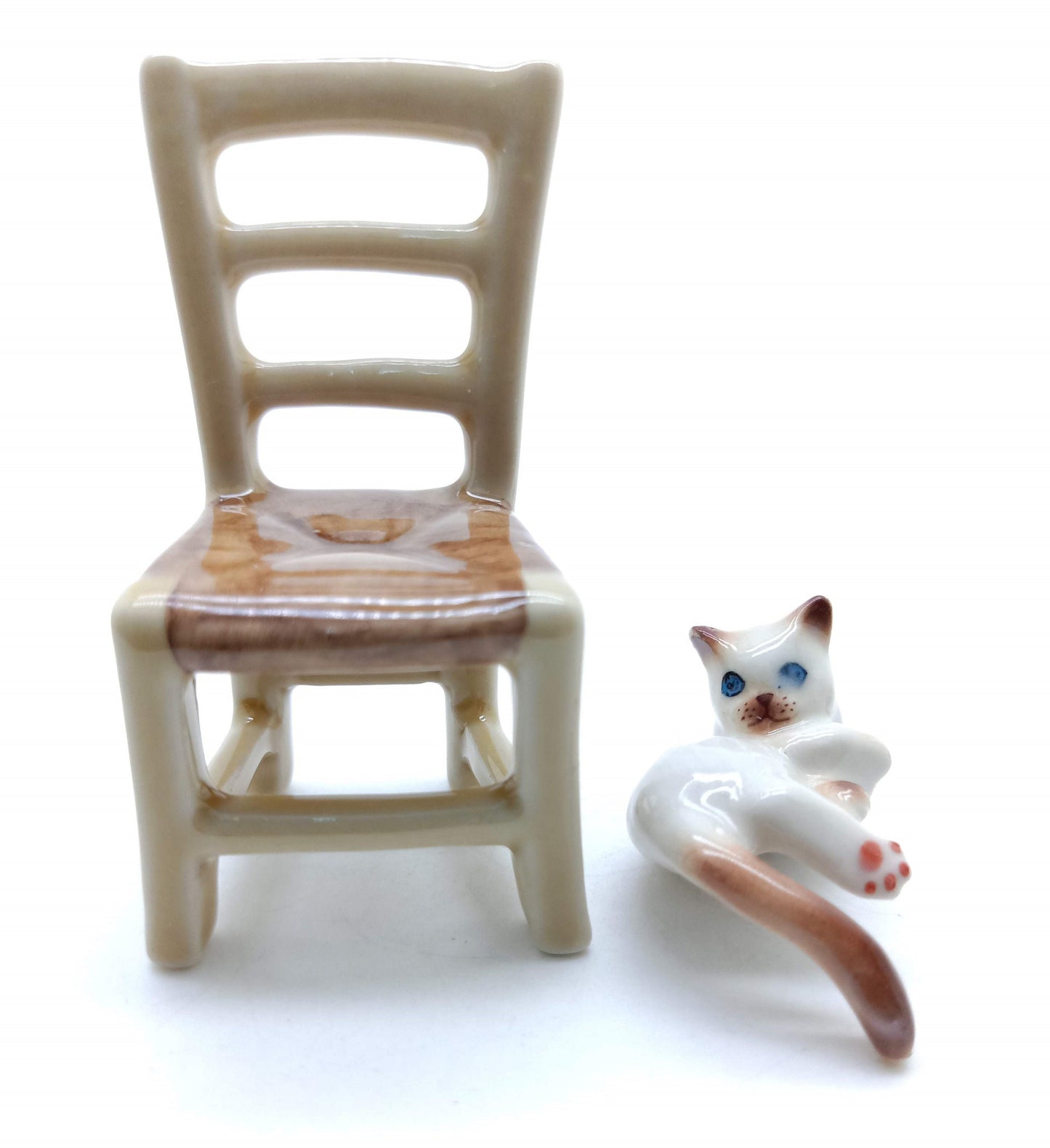 Kitten Cat Ceramic Figurine Miniature on Chair