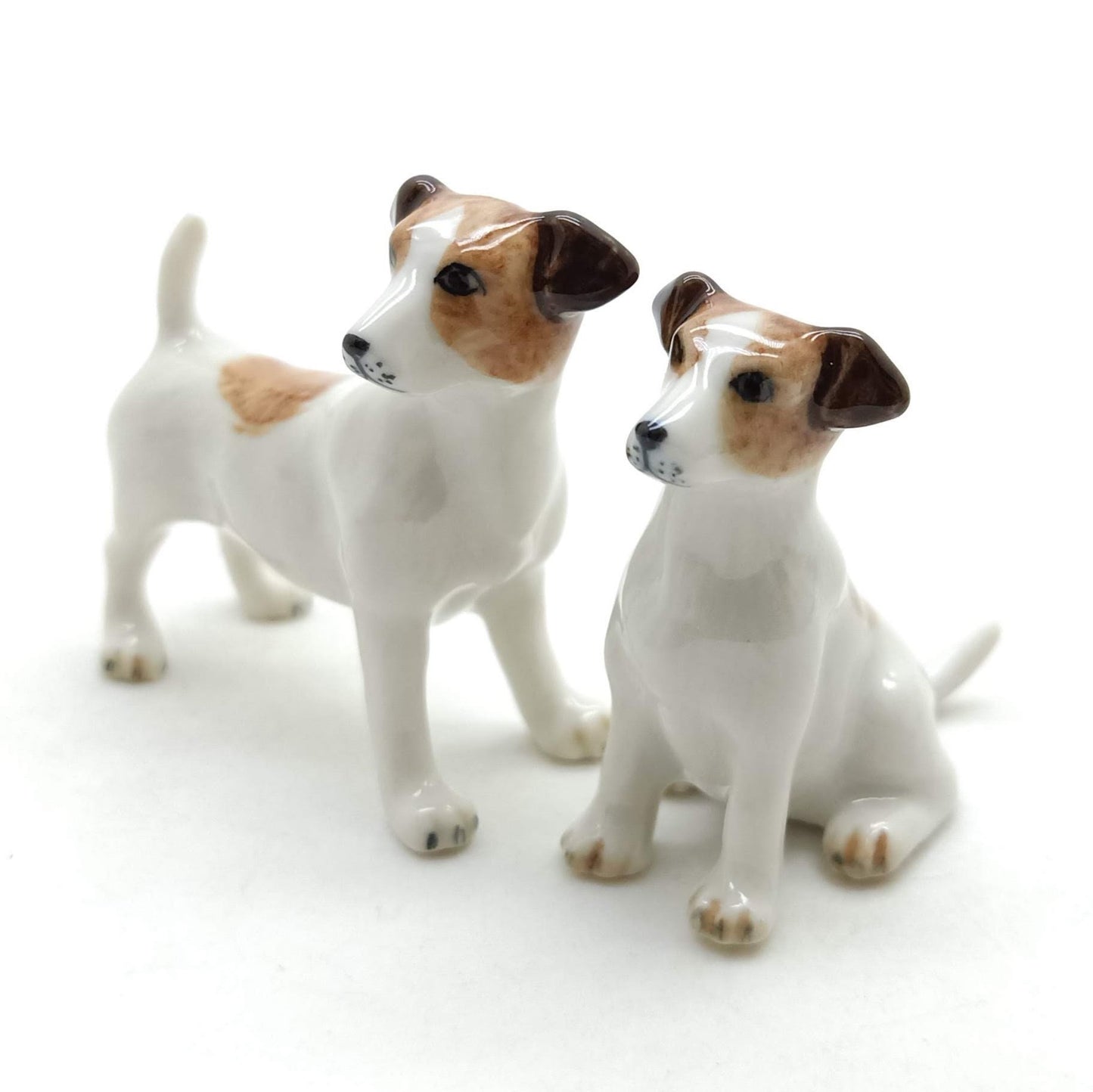 2 Jack Russell Terrier Dog Ceramic Figurines Animal Statue | Dog Lover | Gift for Collector | Home Decoration
