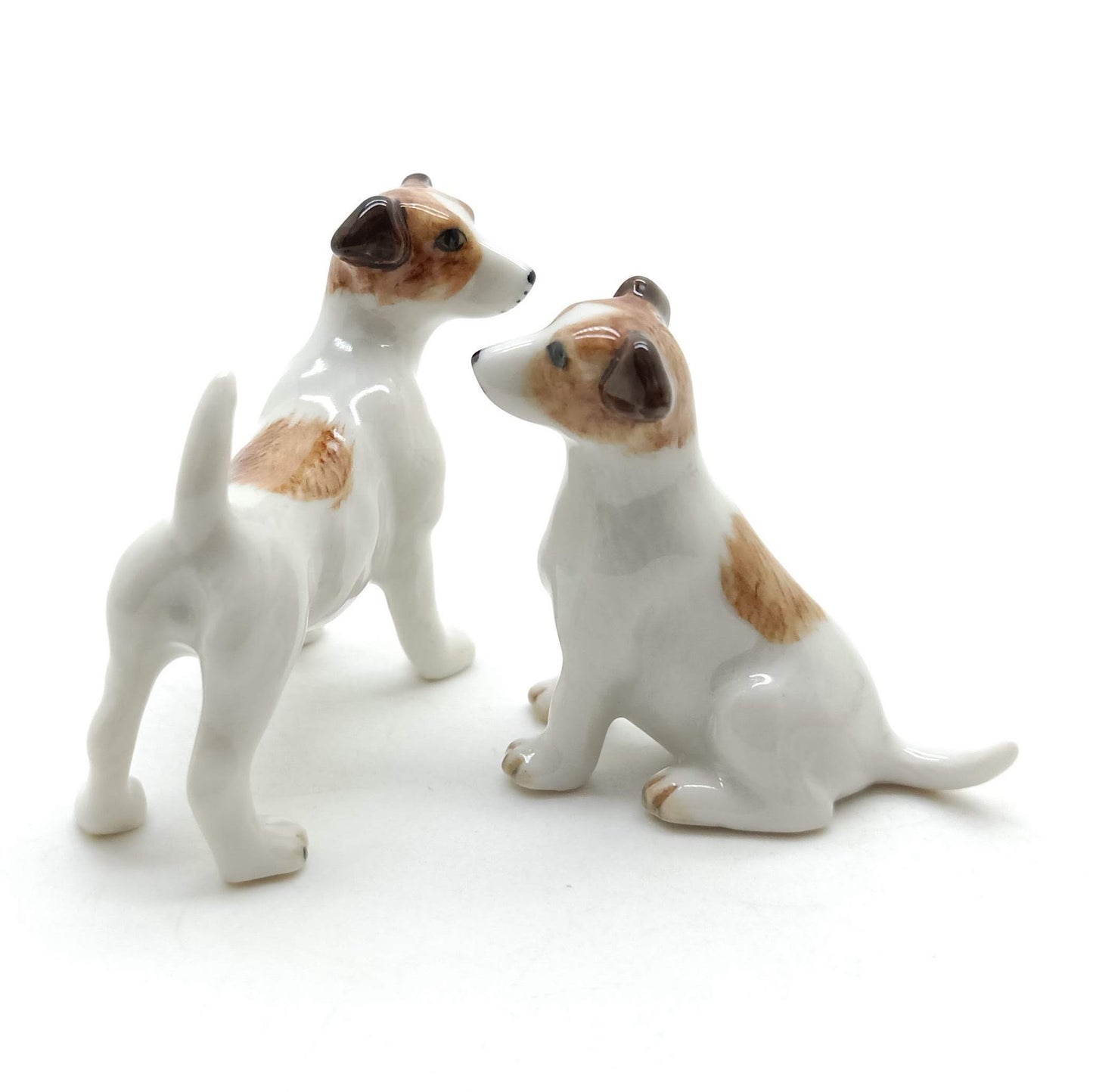 2 Jack Russell Terrier Dog Ceramic Figurines Animal Statue | Dog Lover | Gift for Collector | Home Decoration
