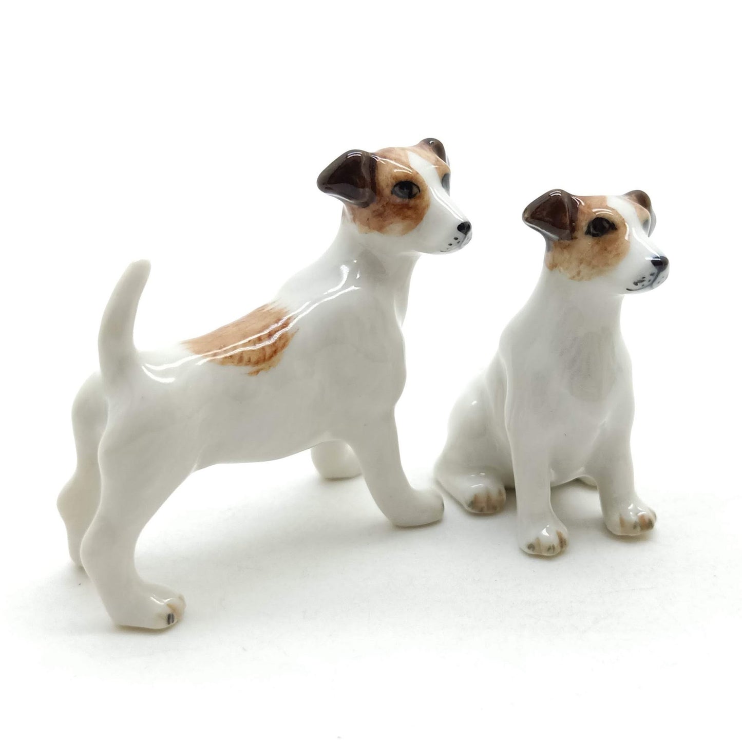 2 Jack Russell Terrier Dog Ceramic Figurines Animal Statue | Dog Lover | Gift for Collector | Home Decoration