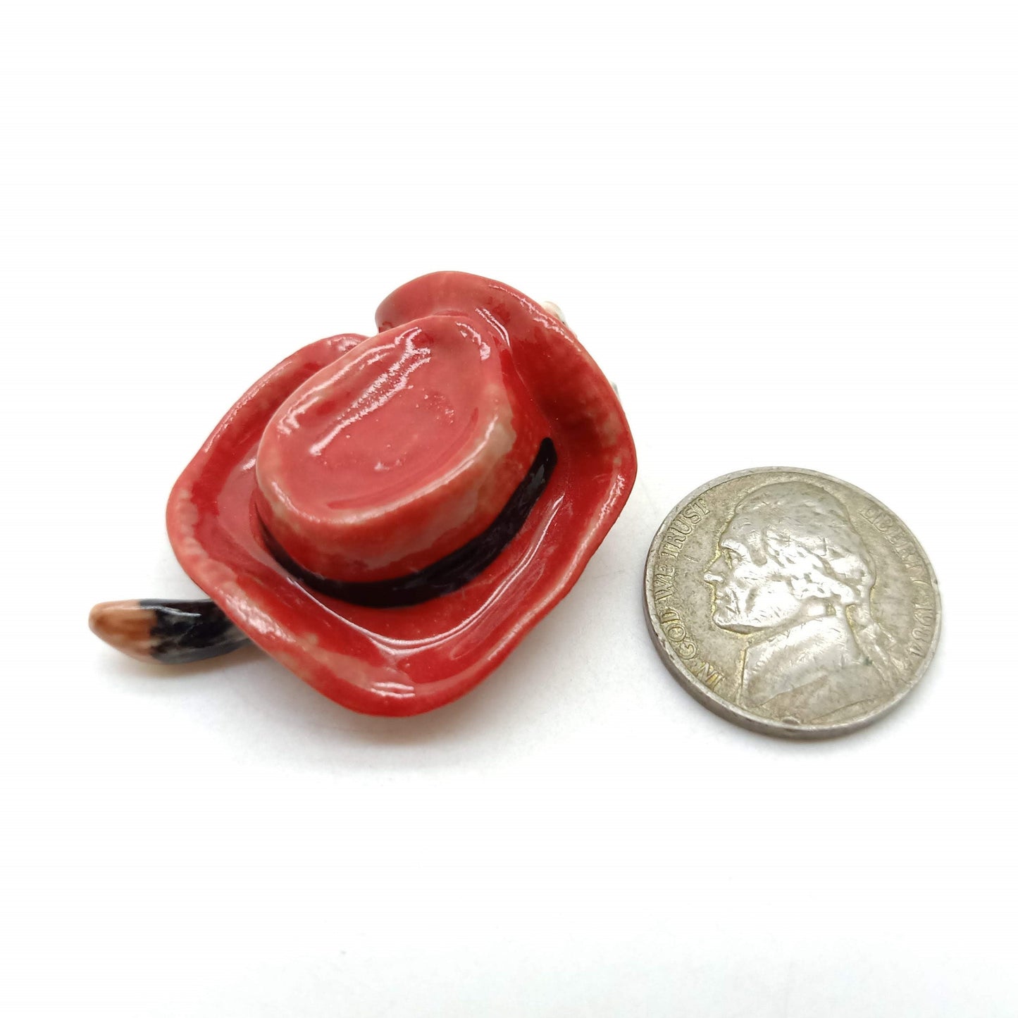 Set of 2 Kitten Cats in hat Ceramic Figurine Miniature Statue