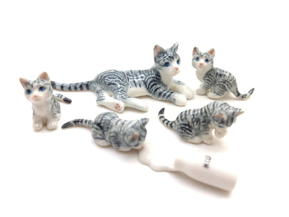 5 Tabby Kitten Cats with Milk Bottle