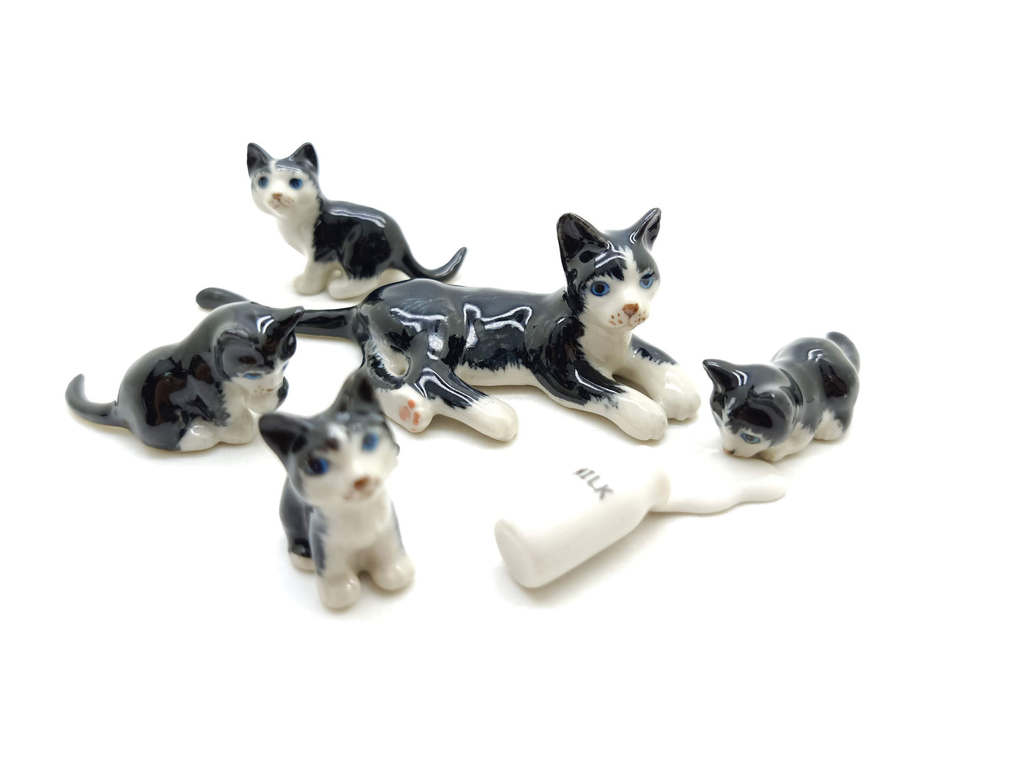 5 Tabby Kitten Cats with Milk Bottle
