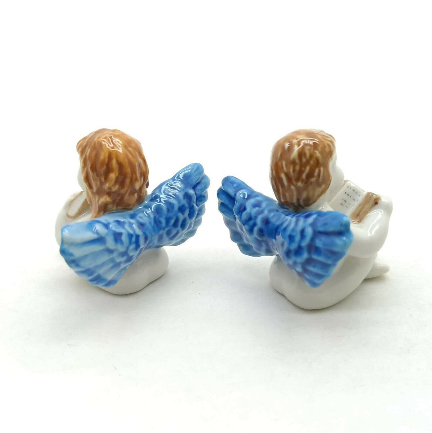 Sets of 2 Angel Ceramic Figurine Miniature Baby with Blue Wing Statue