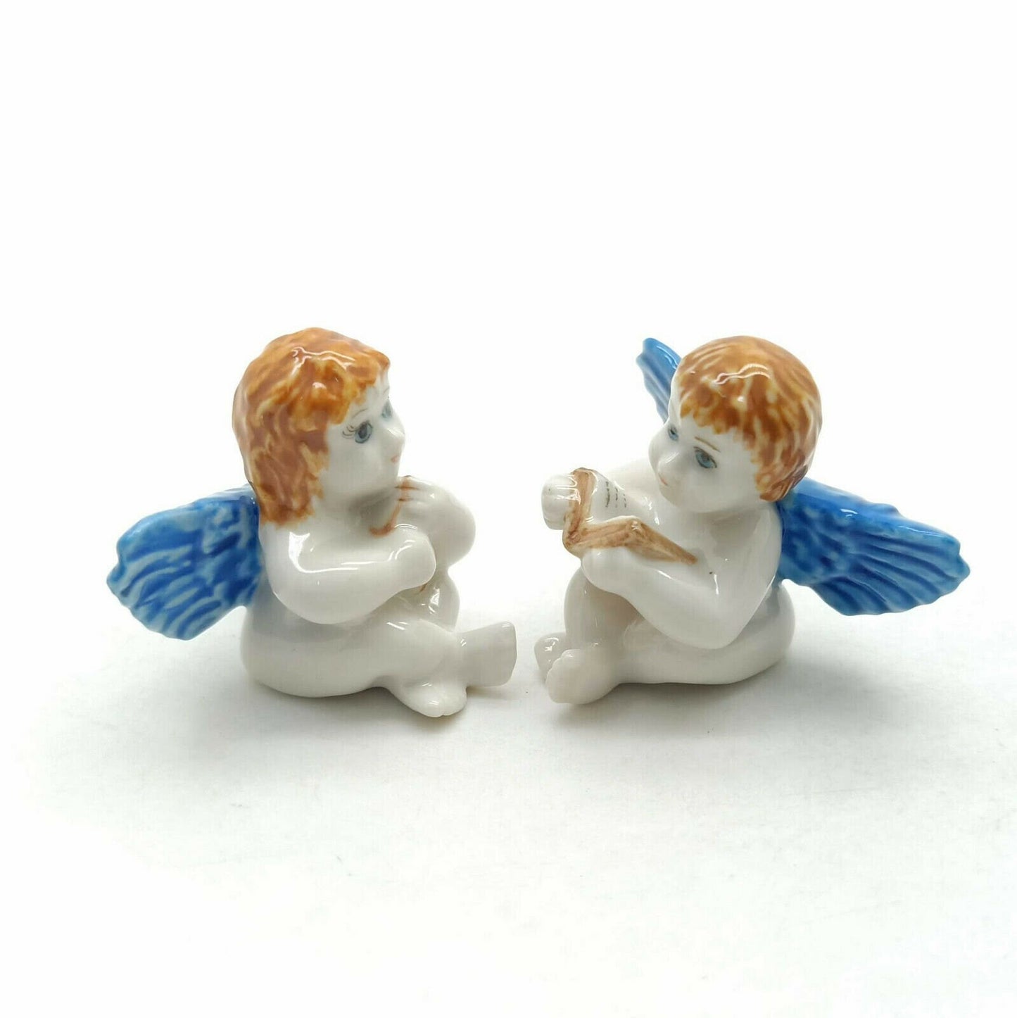 Sets of 2 Angel Ceramic Figurine Miniature Baby with Blue Wing Statue