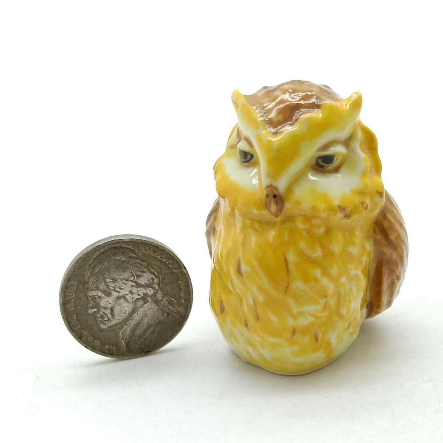 Yellowish Brown Owl with baby Ceramic Figurines
