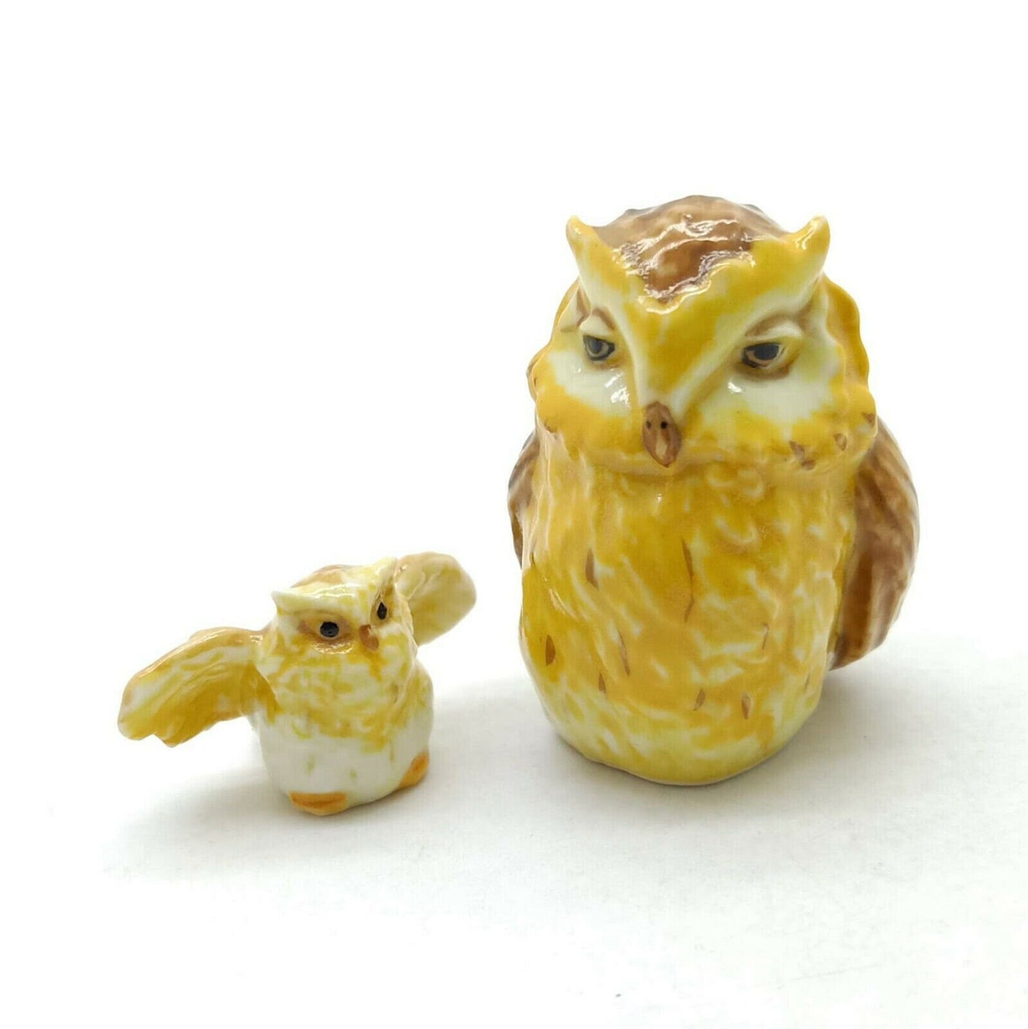 Yellowish Brown Owl with baby Ceramic Figurines