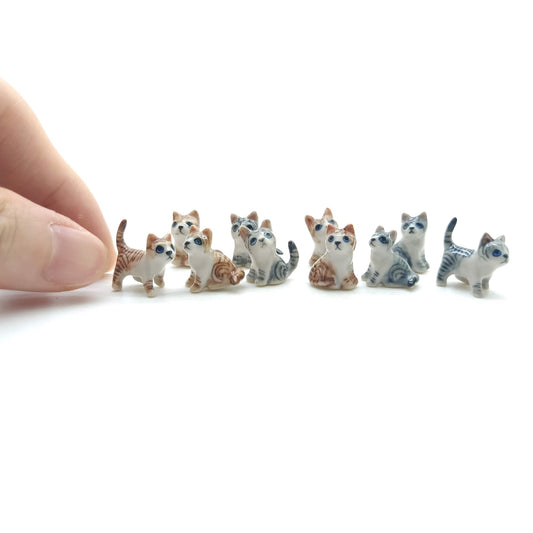 Set of 5 Cat Kitten Figurine Ceramic Animal Miniature Tiny Statue