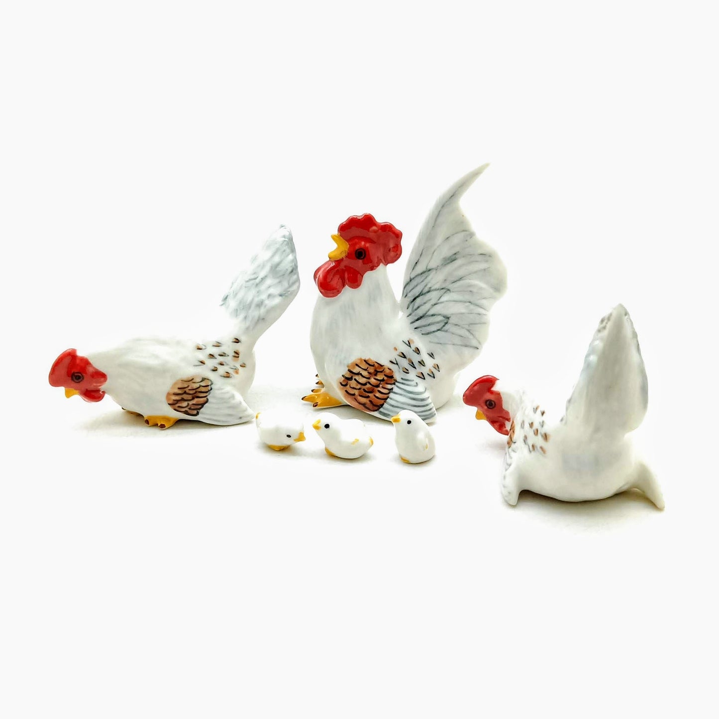 Rooster Hen Chicken Bantam Ceramic Figurine Family Statue