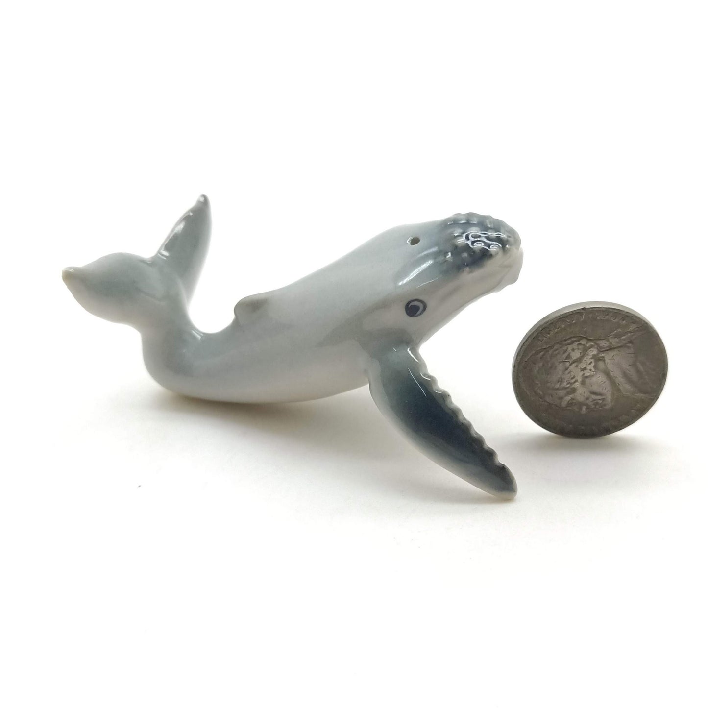 3 Humpback Whale Siblings Ceramic Figurines Miniature Statue