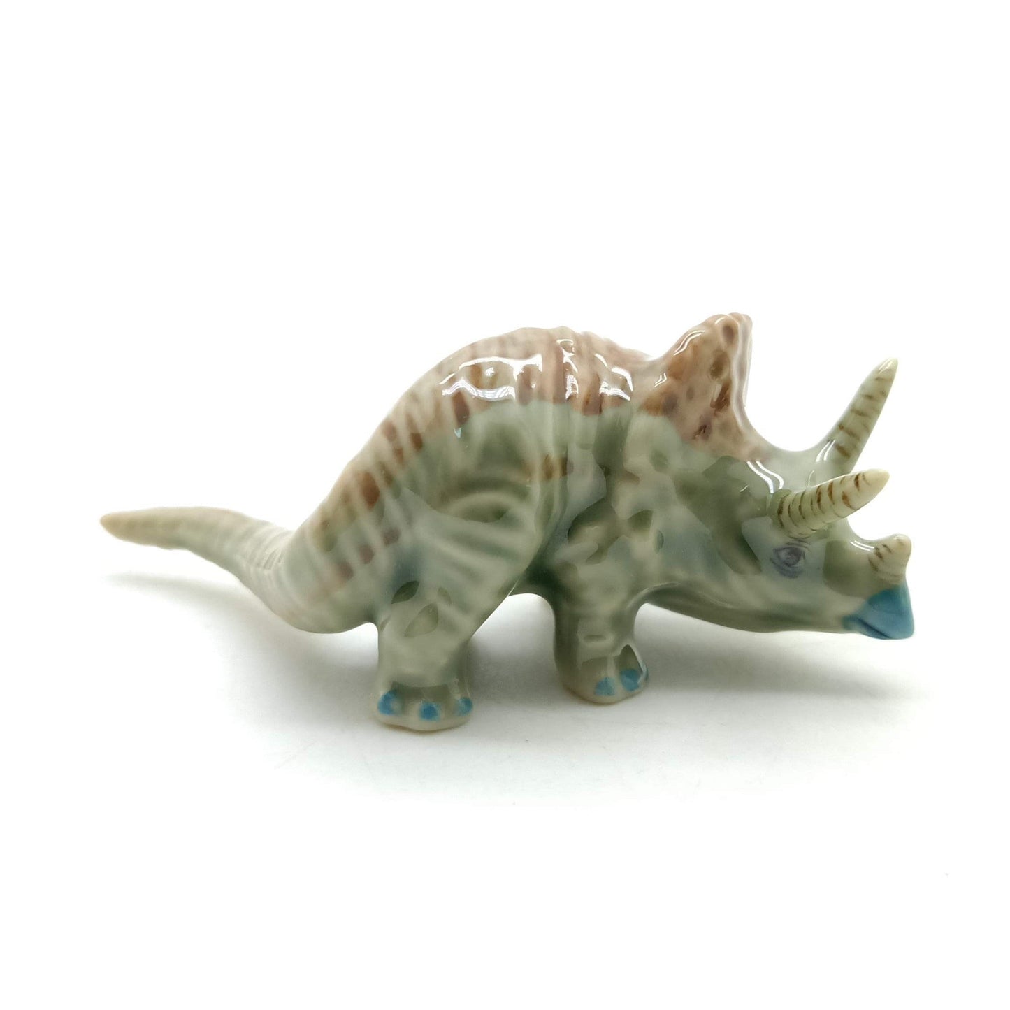 Set of 3 Dinosaur Ceramic Figurine Torosaurus Animal Statue