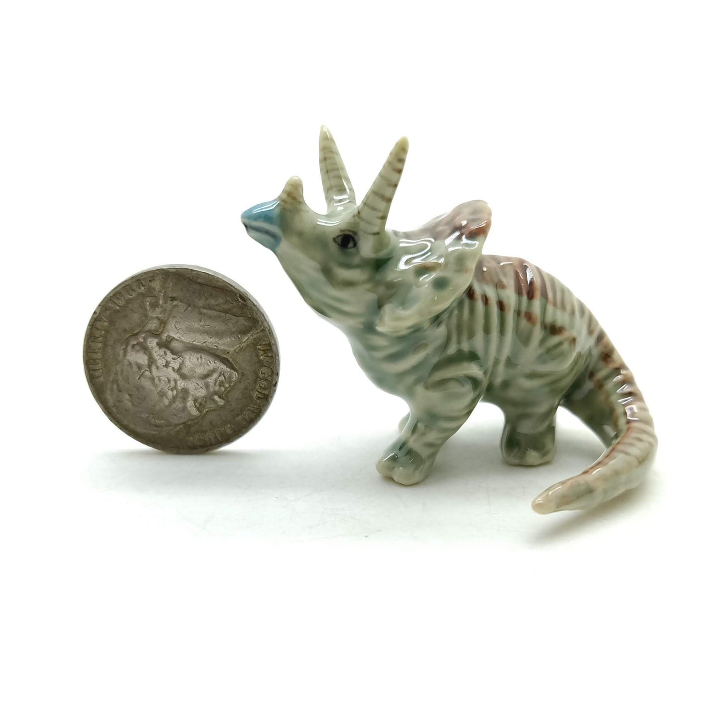 Set of 3 Dinosaur Ceramic Figurine Torosaurus Animal Statue