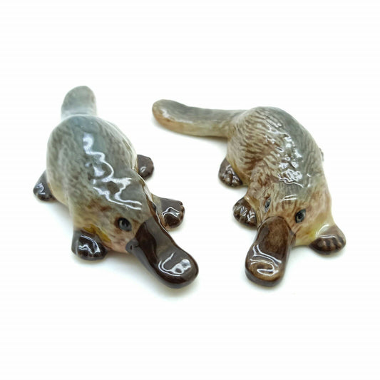 Set of 2 Platypus Duckbill Watermole Ceramic Figurine Animal Statue