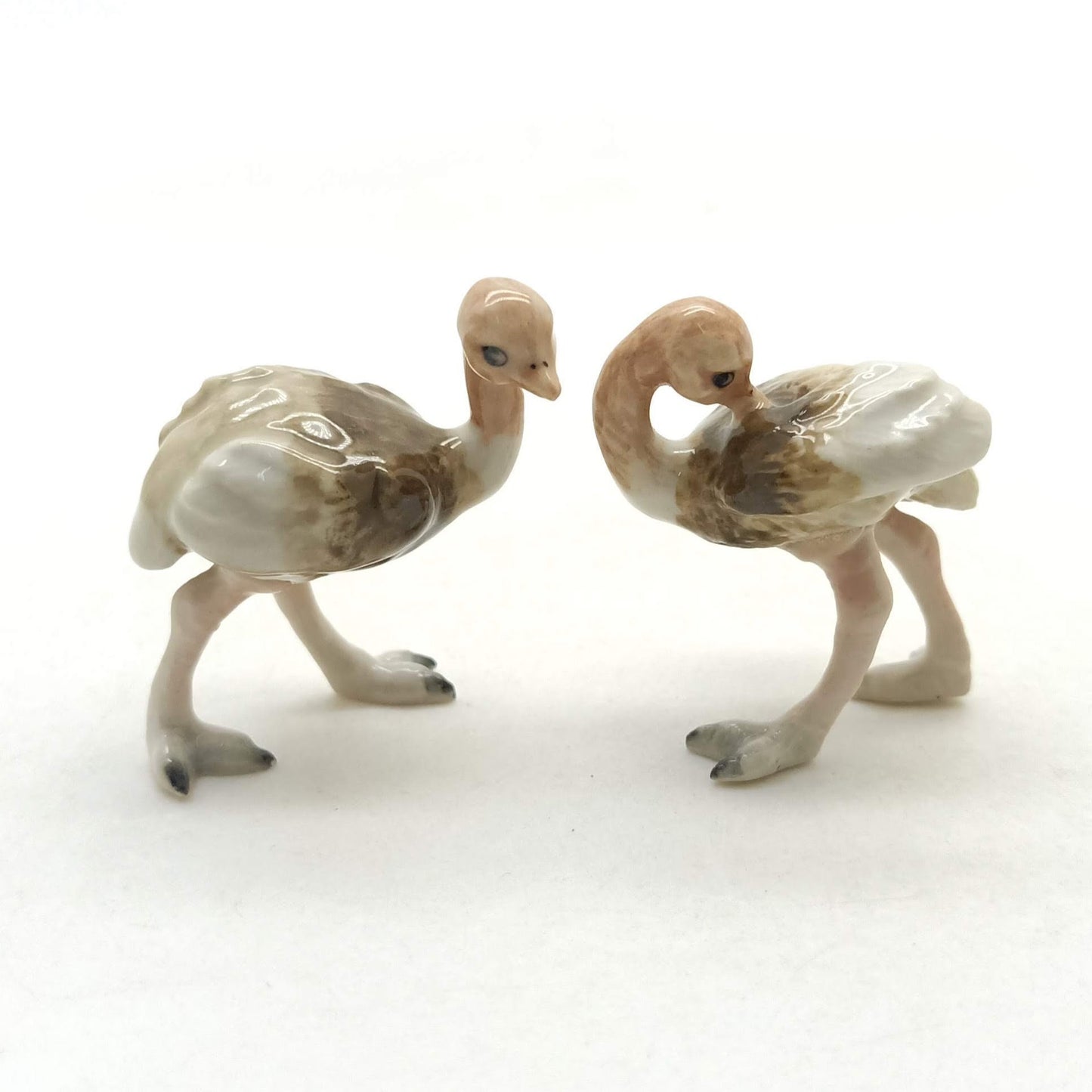 Set of 2 Ostrich Bird Figurine Ceramic Miniature Statue