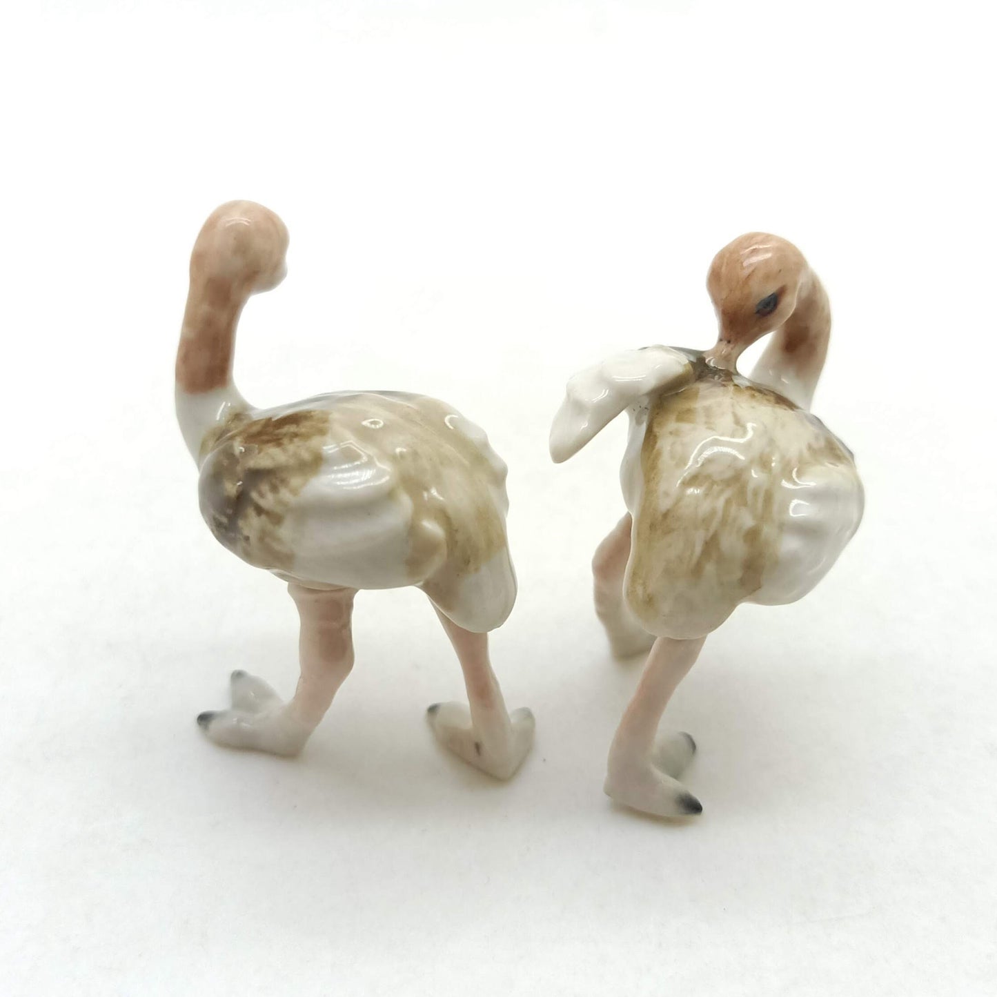 Set of 2 Ostrich Bird Figurine Ceramic Miniature Statue