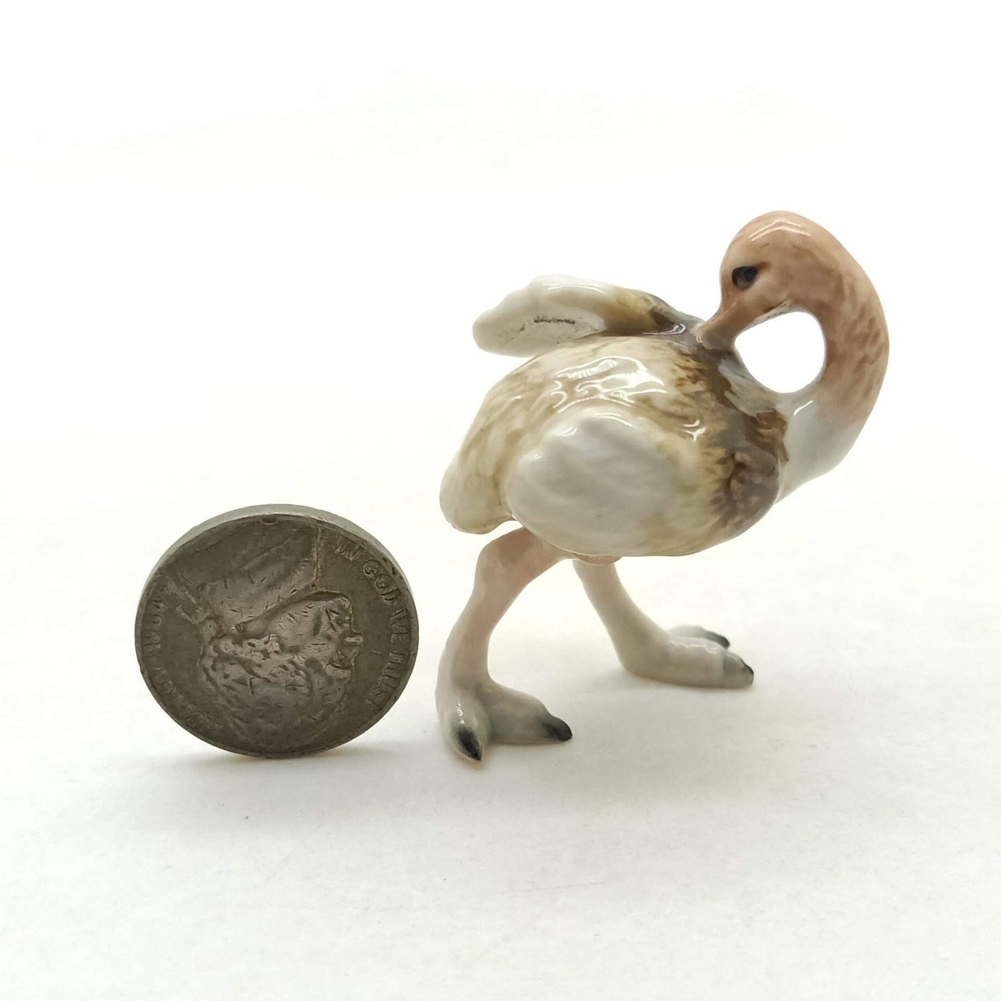 Set of 2 Ostrich Bird Figurine Ceramic Miniature Statue