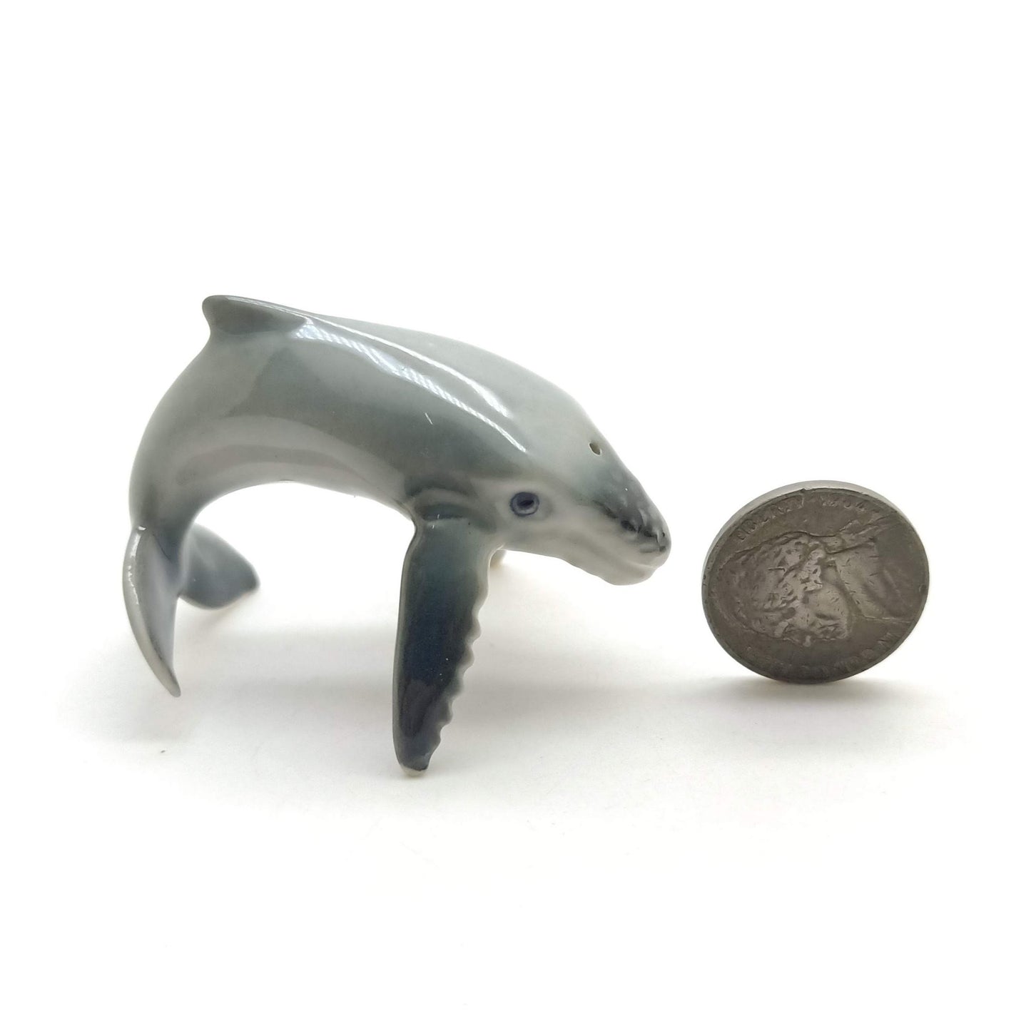 3 Humpback Whale Siblings Ceramic Figurines Miniature Statue