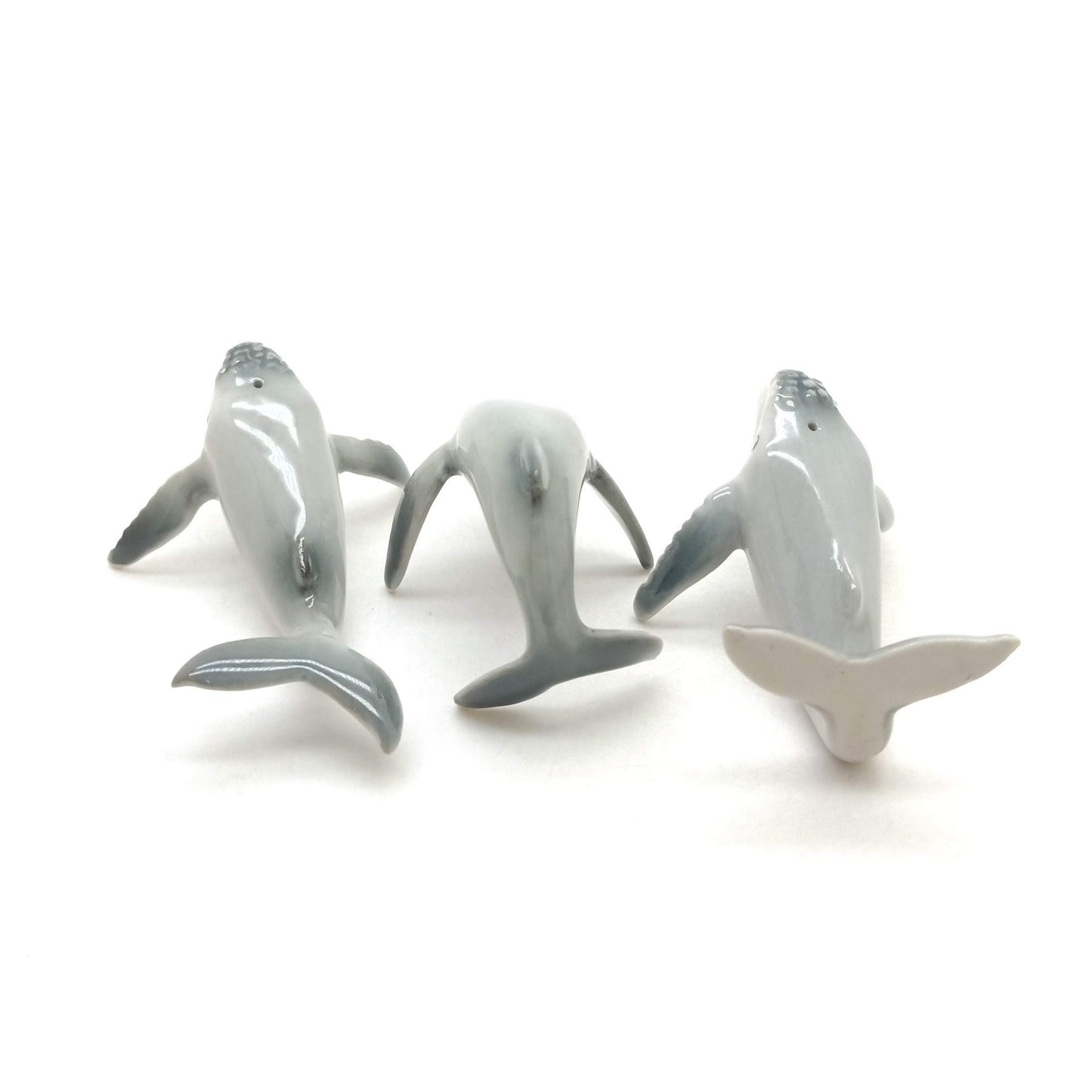 3 Humpback Whale Siblings Ceramic Figurines Miniature Statue