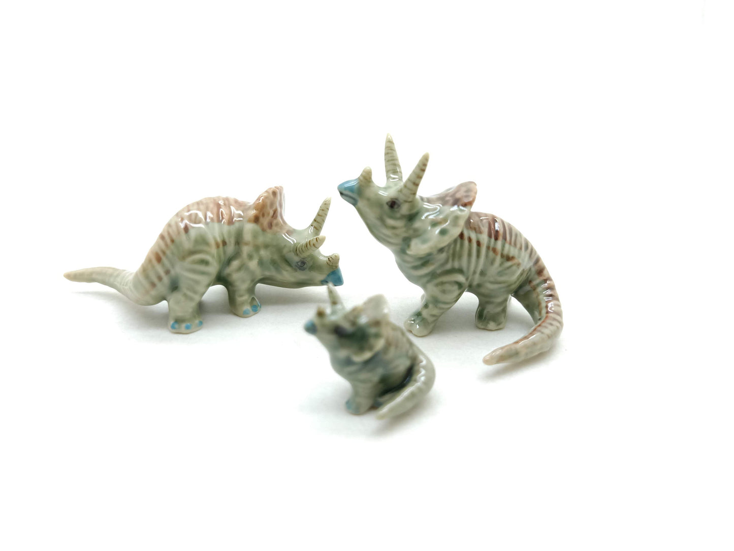Set of 3 Dinosaur Ceramic Figurine Torosaurus Animal Statue
