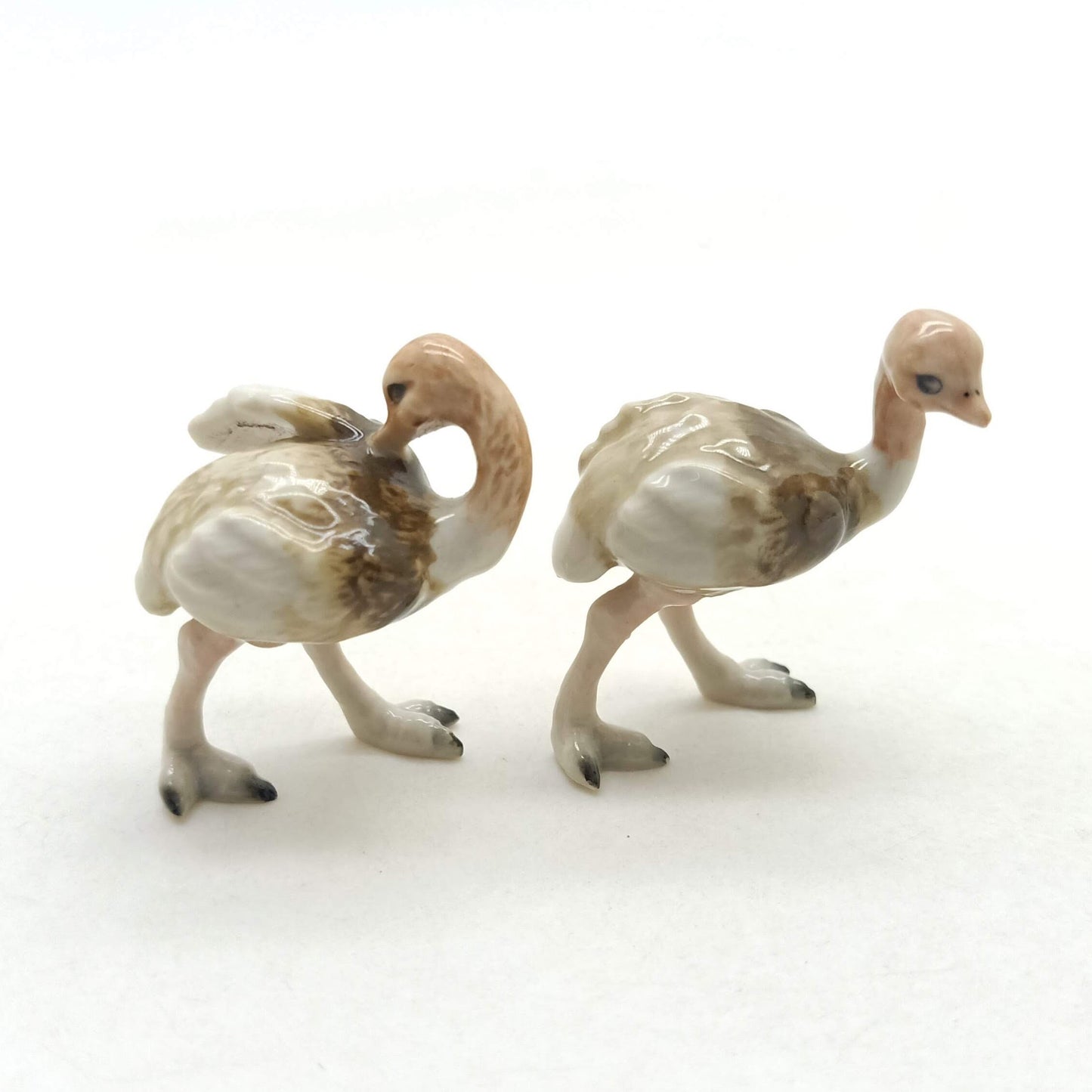 Set of 2 Ostrich Bird Figurine Ceramic Miniature Statue