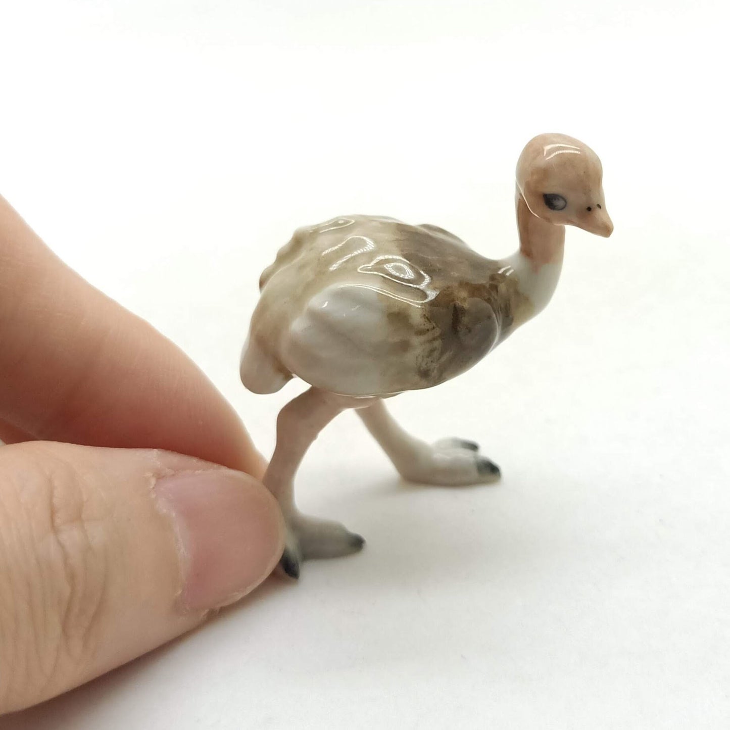 Set of 2 Ostrich Bird Figurine Ceramic Miniature Statue