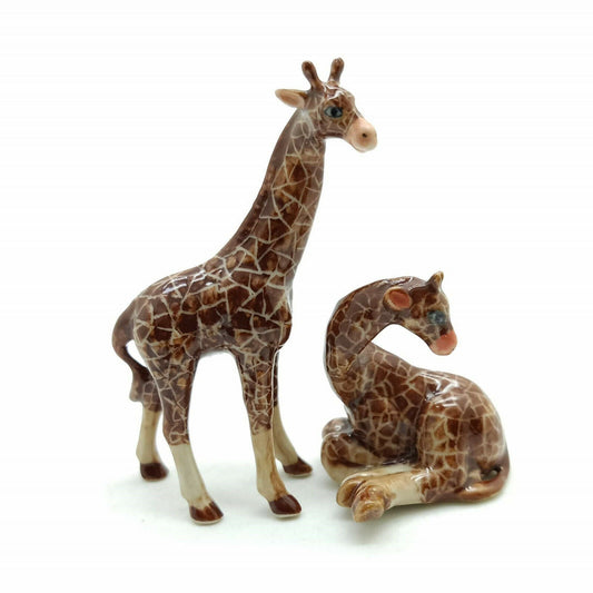 Set of 2 Giraffe Figurine Ceramic Miniature Statue