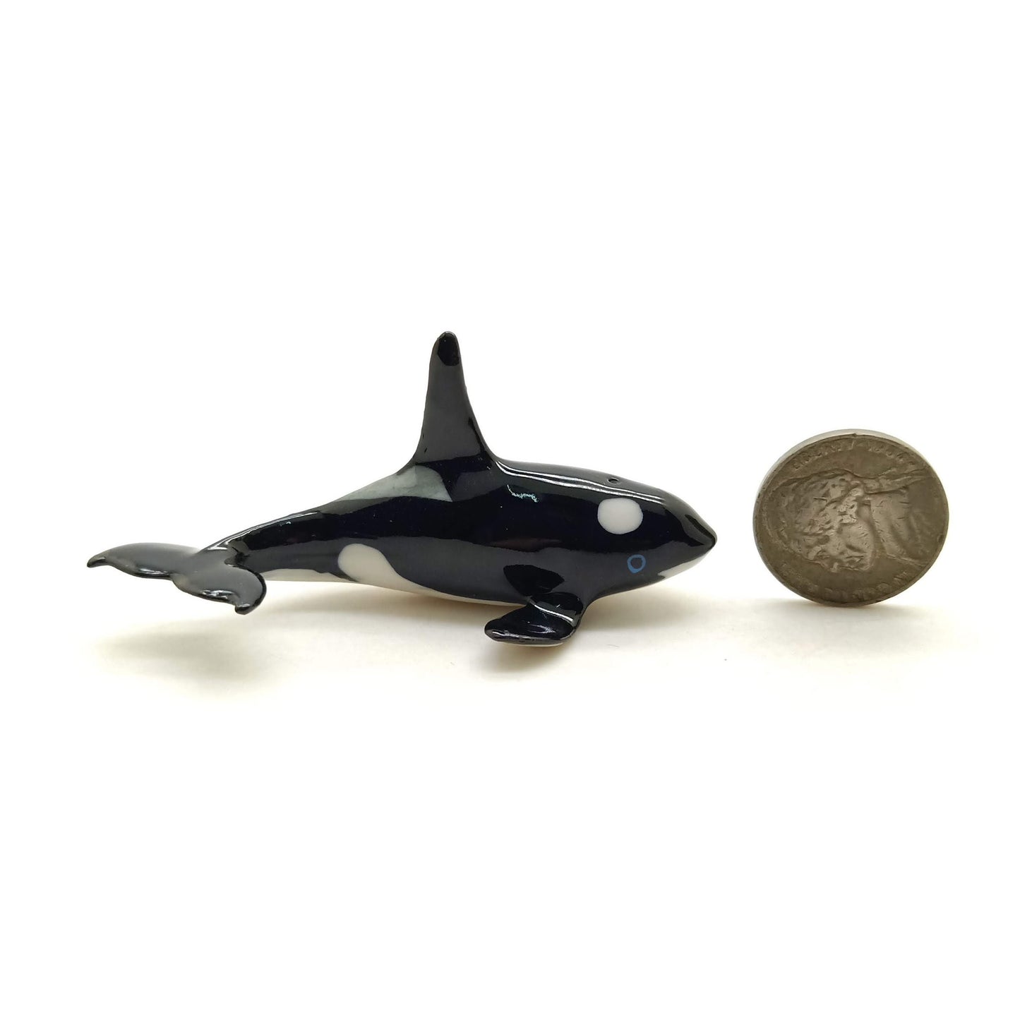 Set of 2 Killer Whale Fish Figurine Miniature Ceramic Statue