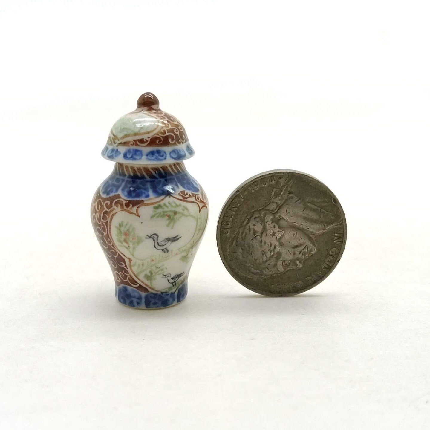Vase + Lid Ceramic Miniature Ceramic Painted
