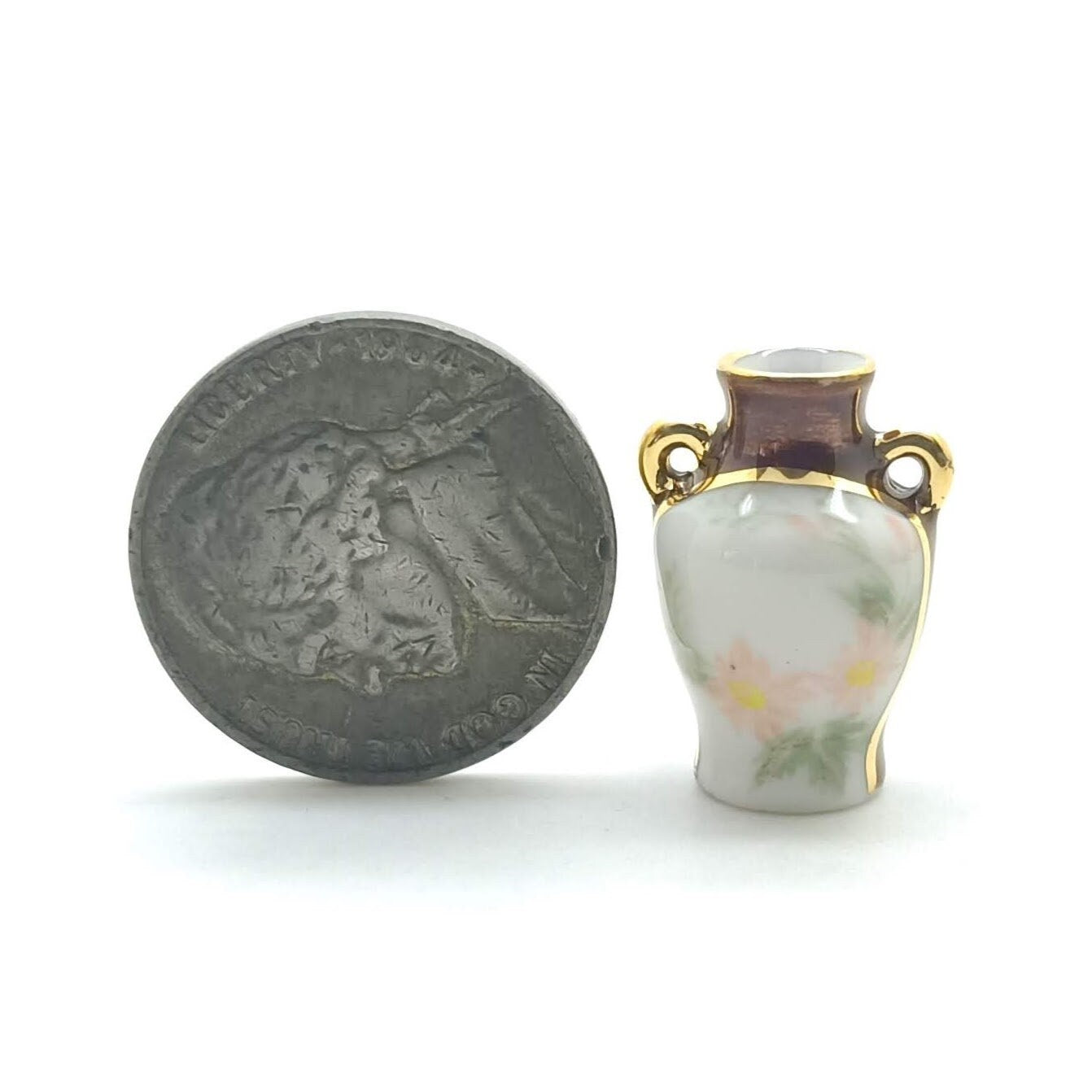 Vase Gold Trim Ceramic Miniature Ceramic Painted